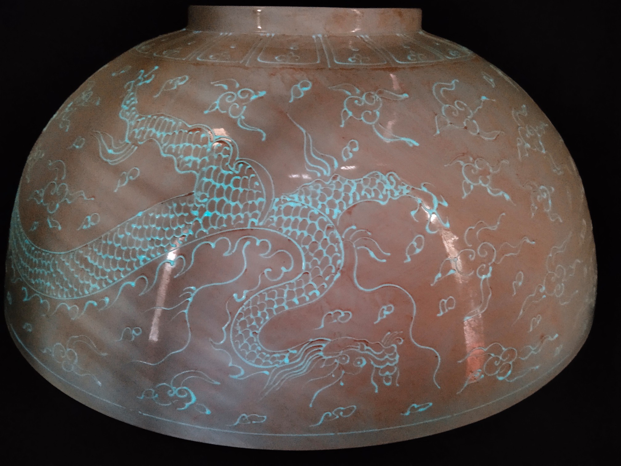 珍藏●永乐年制薄胎白鼬龙凤纹夜光大碗一对