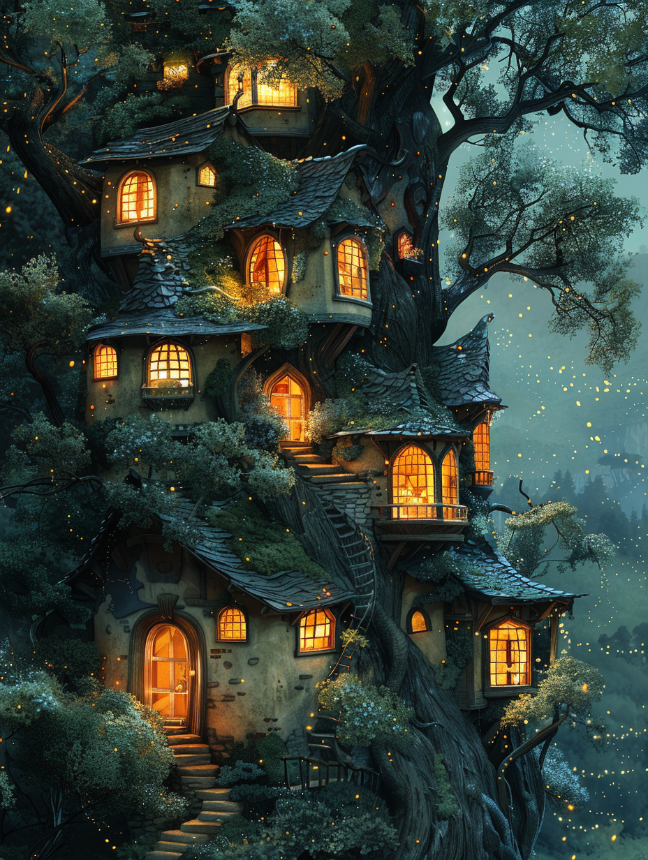 绘画丨森林里的树屋