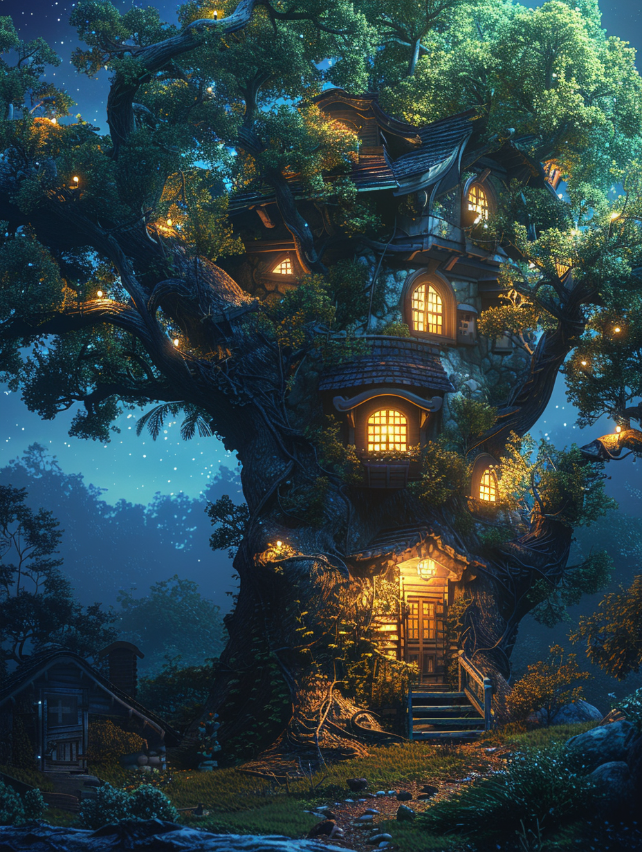 绘画丨森林里的树屋