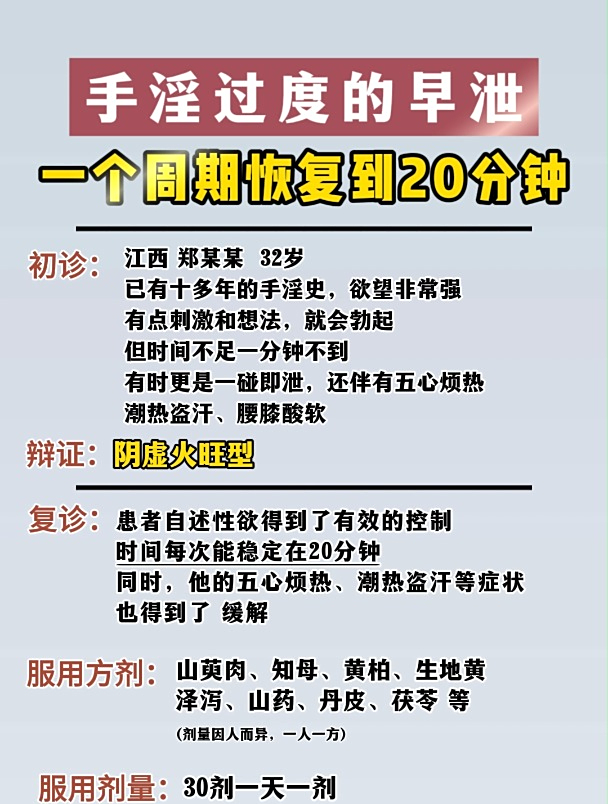 手淫过度的早泄,一个周期恢复到20分钟