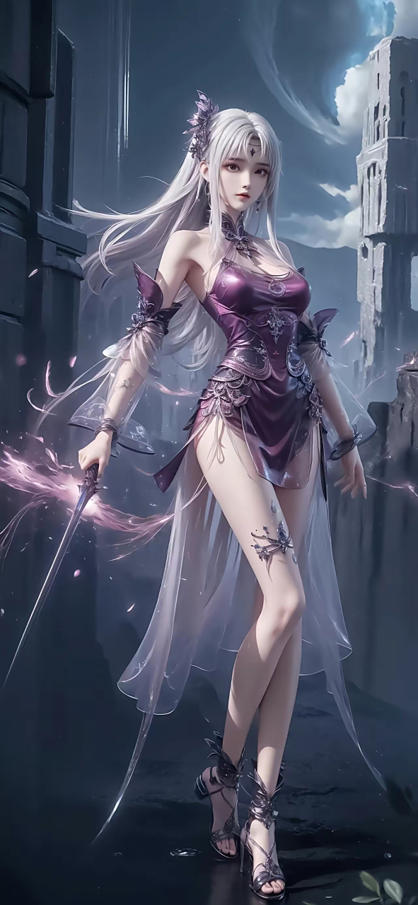 小医仙,这位动漫角色以她银白的长发和紫色的眼睛吸引目光.