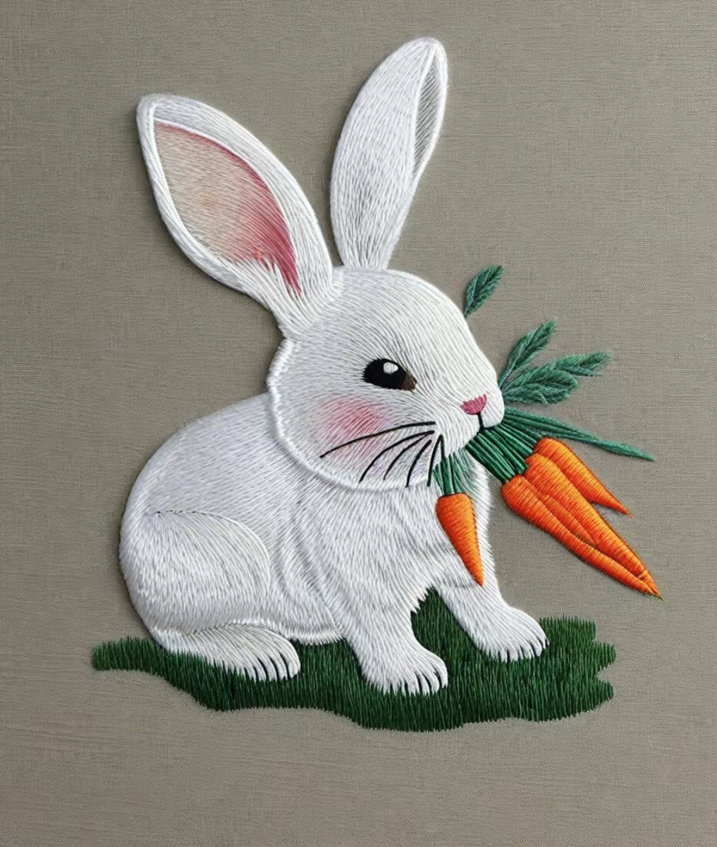 我奶奶手工绣的小白免太可爱了吧