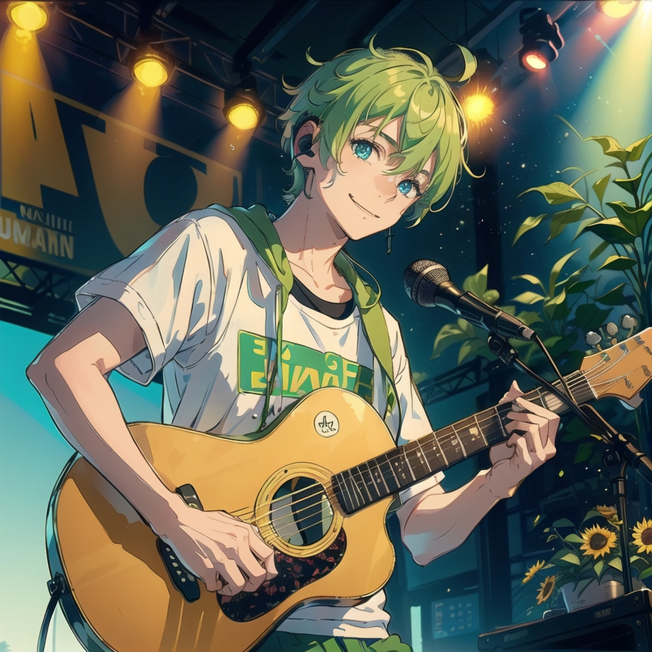 有趣表情:弹吉他唱歌的动漫美少年#有趣表情