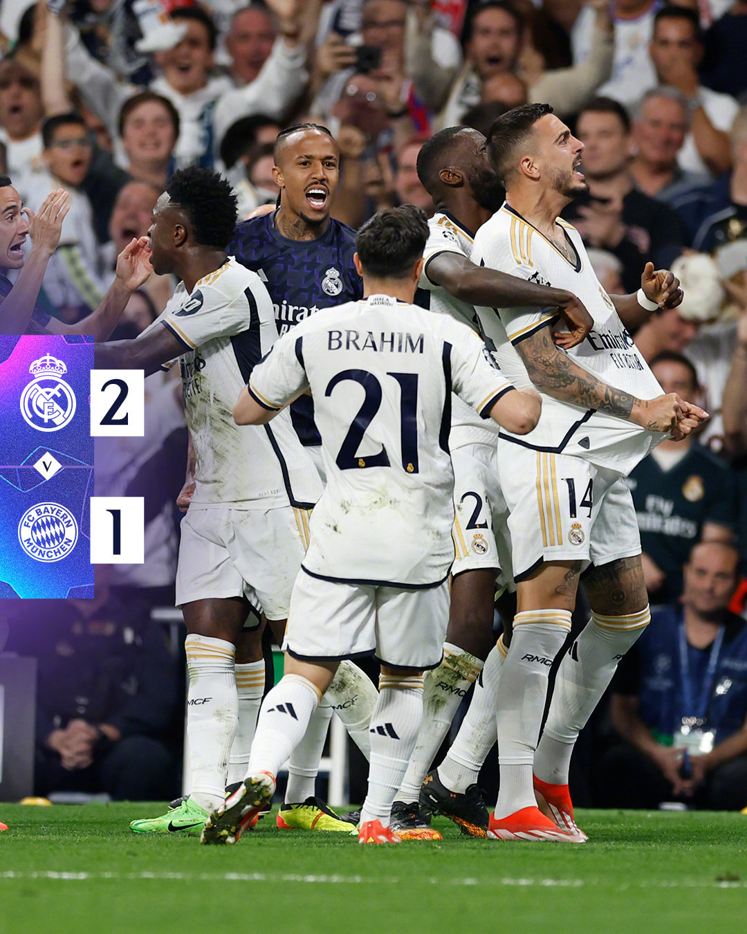 欧冠半决赛皇马主场2:1拜仁,何塞卢双响,诺伊尔出现重大失误