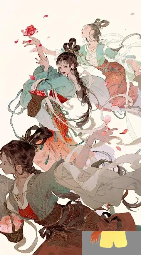 古风插画|敦煌飞天 敦煌壁画中的飞天,与洞窟创建同时出现,从十六国