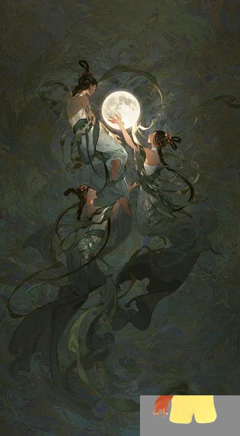 古风插画|敦煌飞天 敦煌壁画中的飞天,与洞窟创建同时出现,从十六国