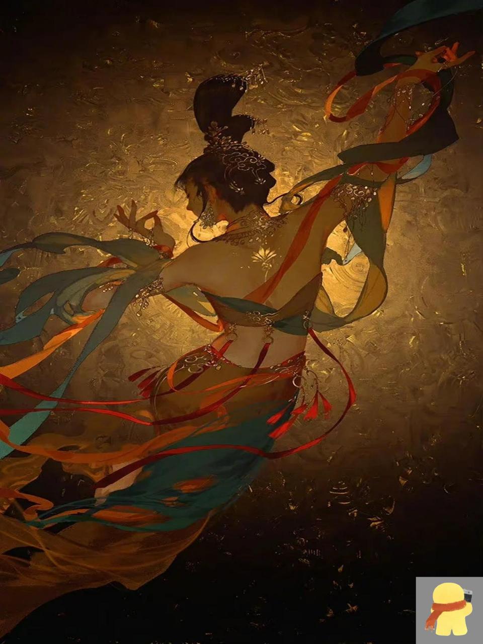 古风插画|敦煌飞天 敦煌壁画中的飞天,与洞窟创建同时出现,从十六国