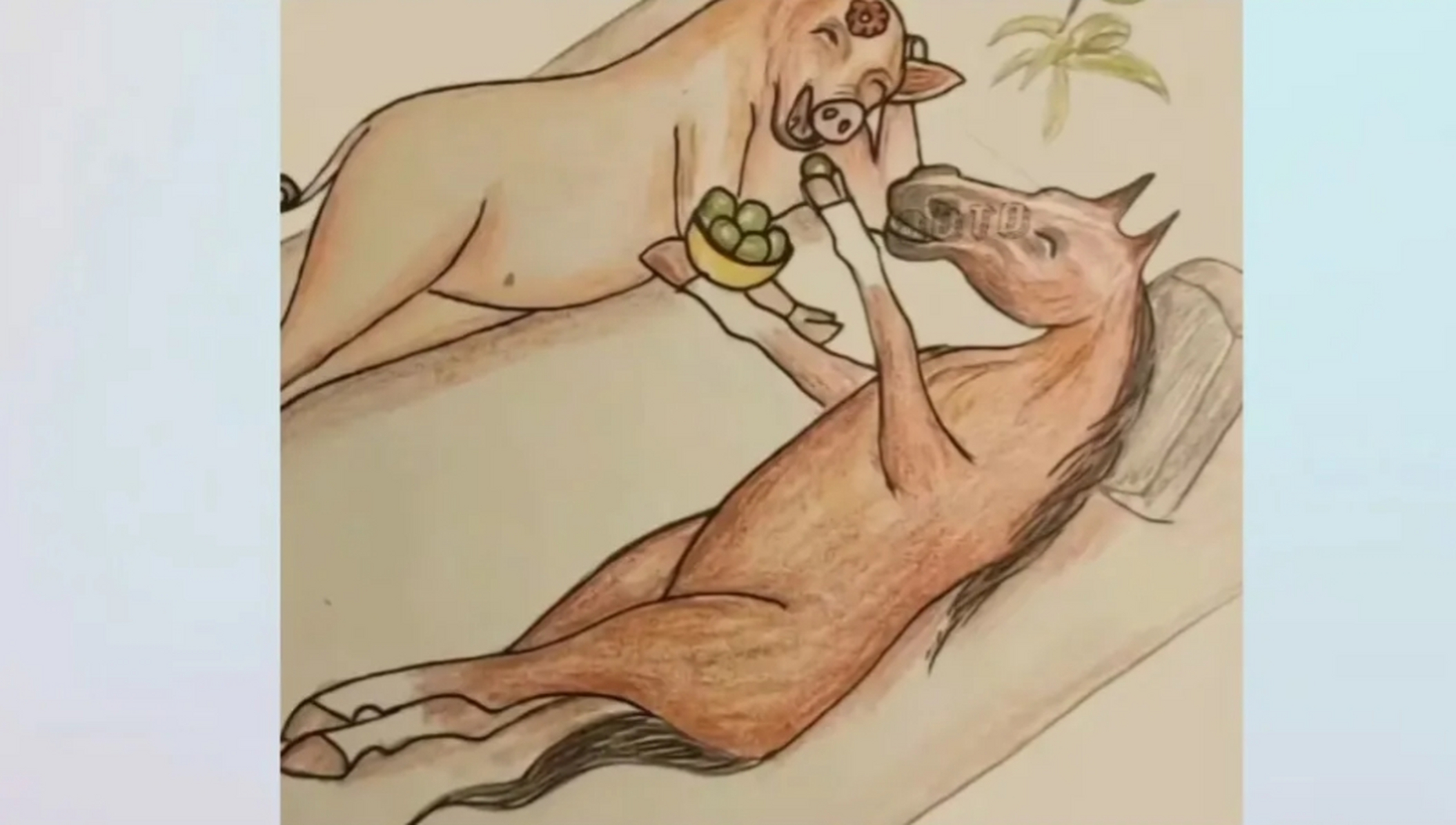 一头猪和一匹马在一起,看图猜成语我又没猜出来,不过看图这头猪挺妖娆