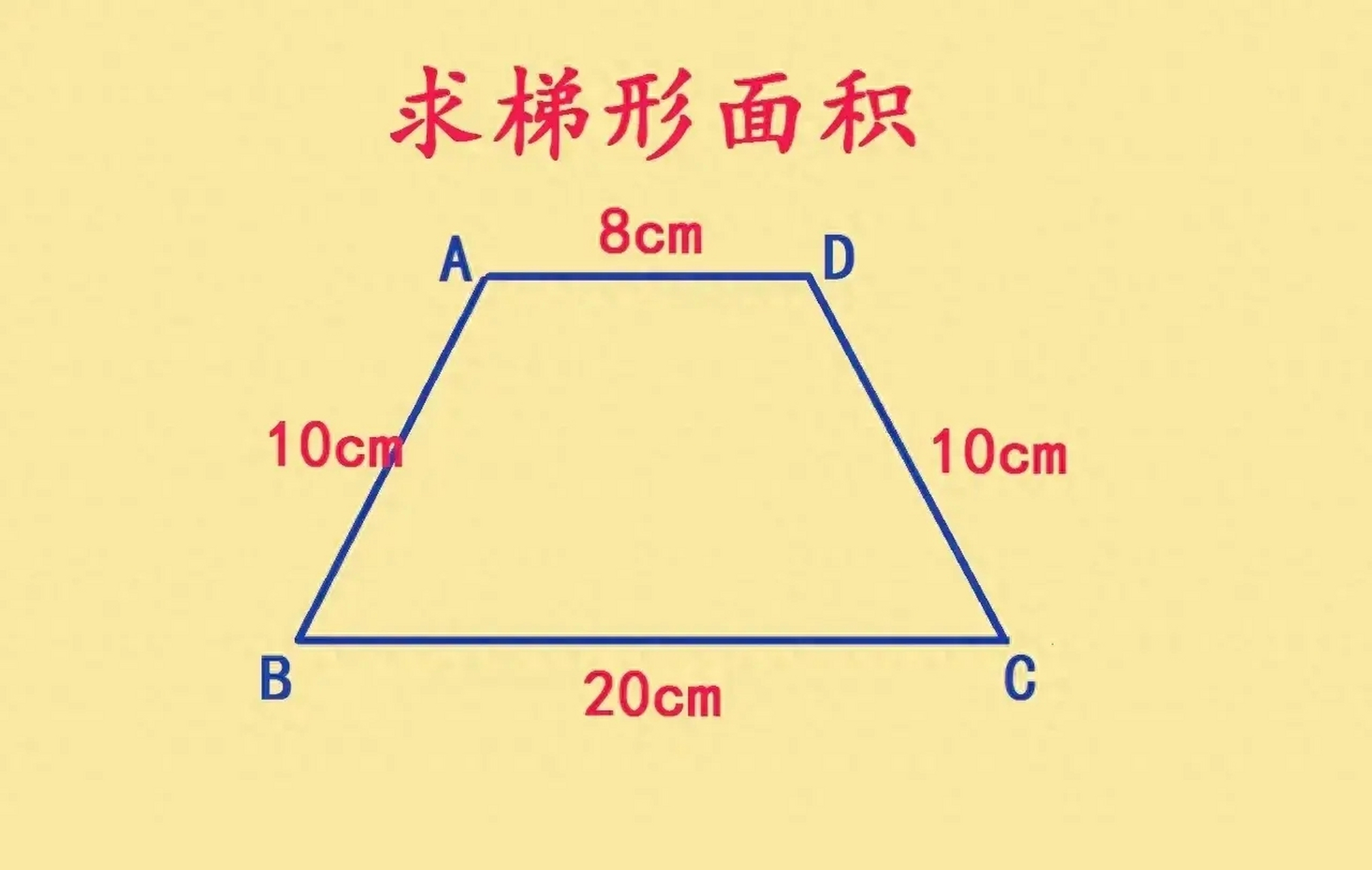 条件如图所示:已知梯形abcd,四条边分别是8cm,10cm,10cm,20cm,求梯形