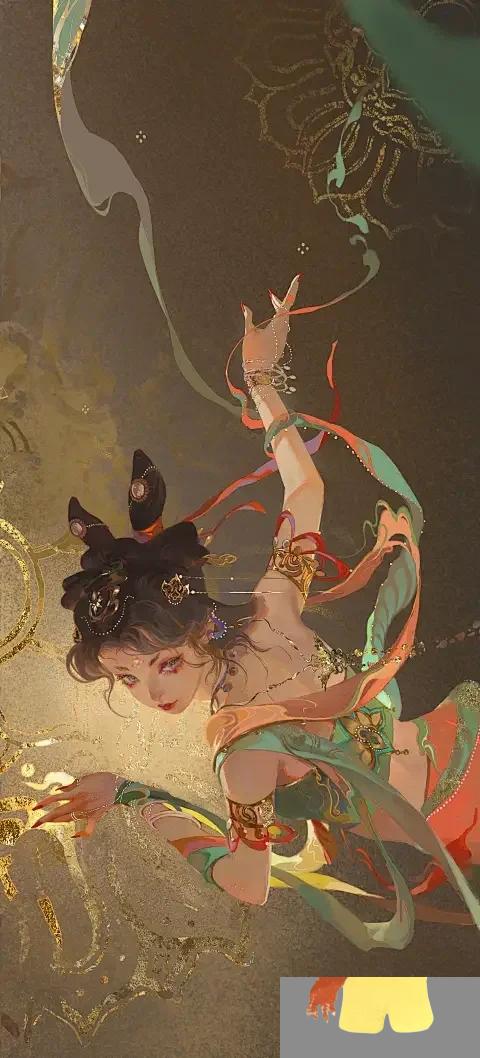 古风插画|敦煌飞天 敦煌壁画中的飞天,与洞窟创建同时出现,从十六国