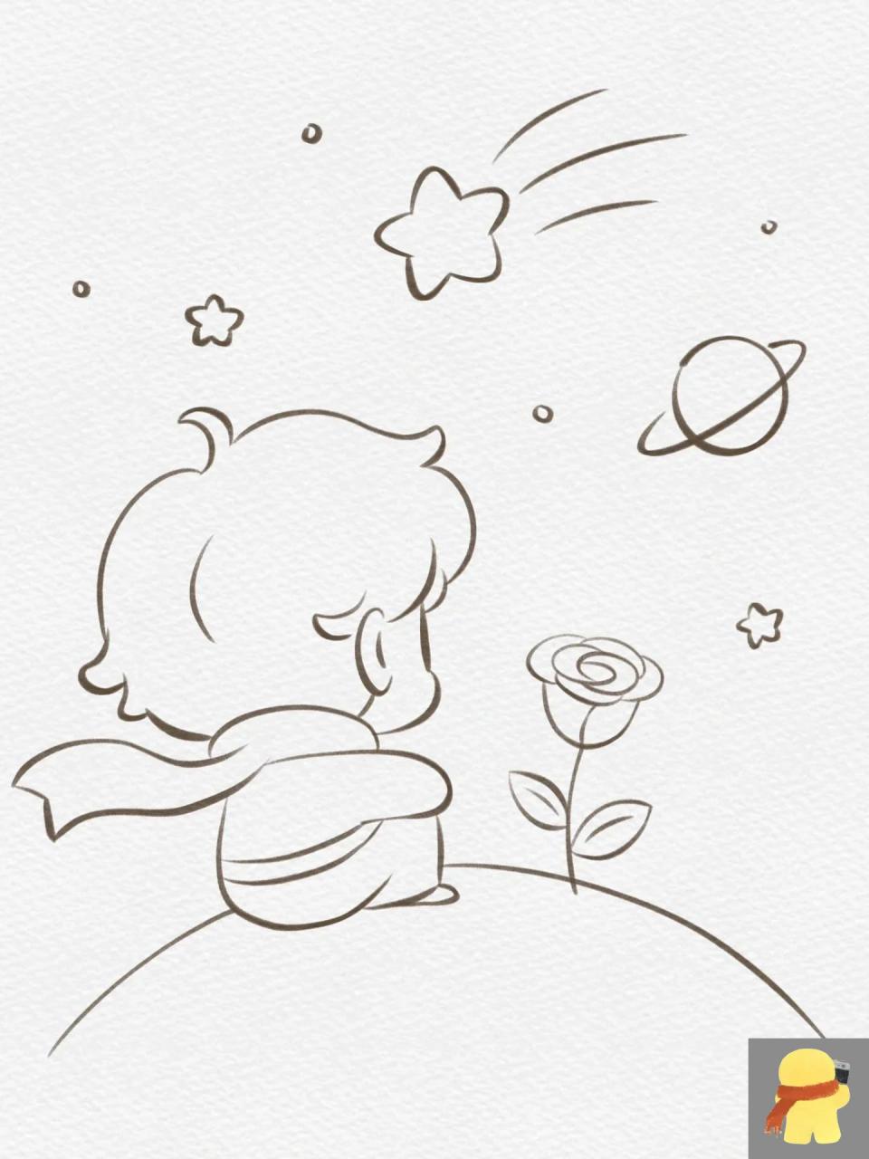 治愈简笔画教程丨小王子和玫瑰💫