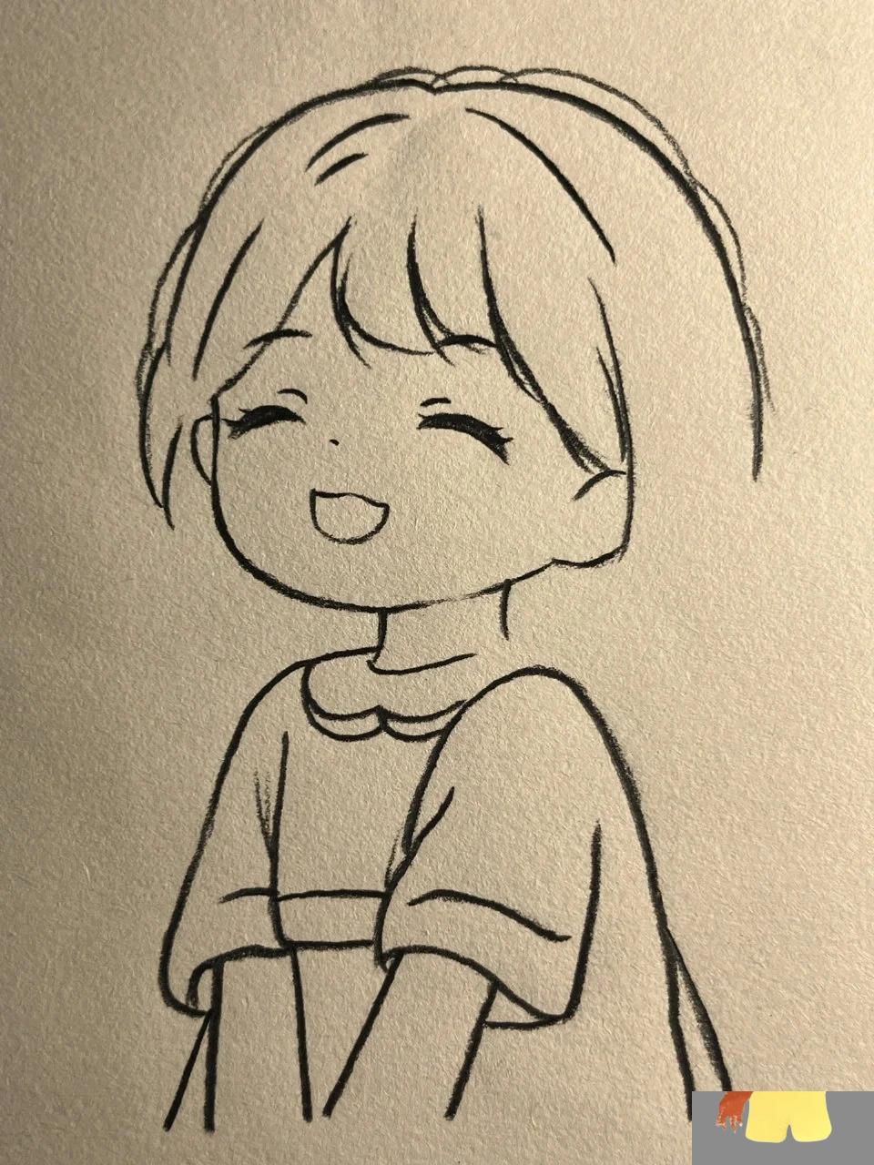 简笔画～微笑女孩 她的笑有没有甜到你心里