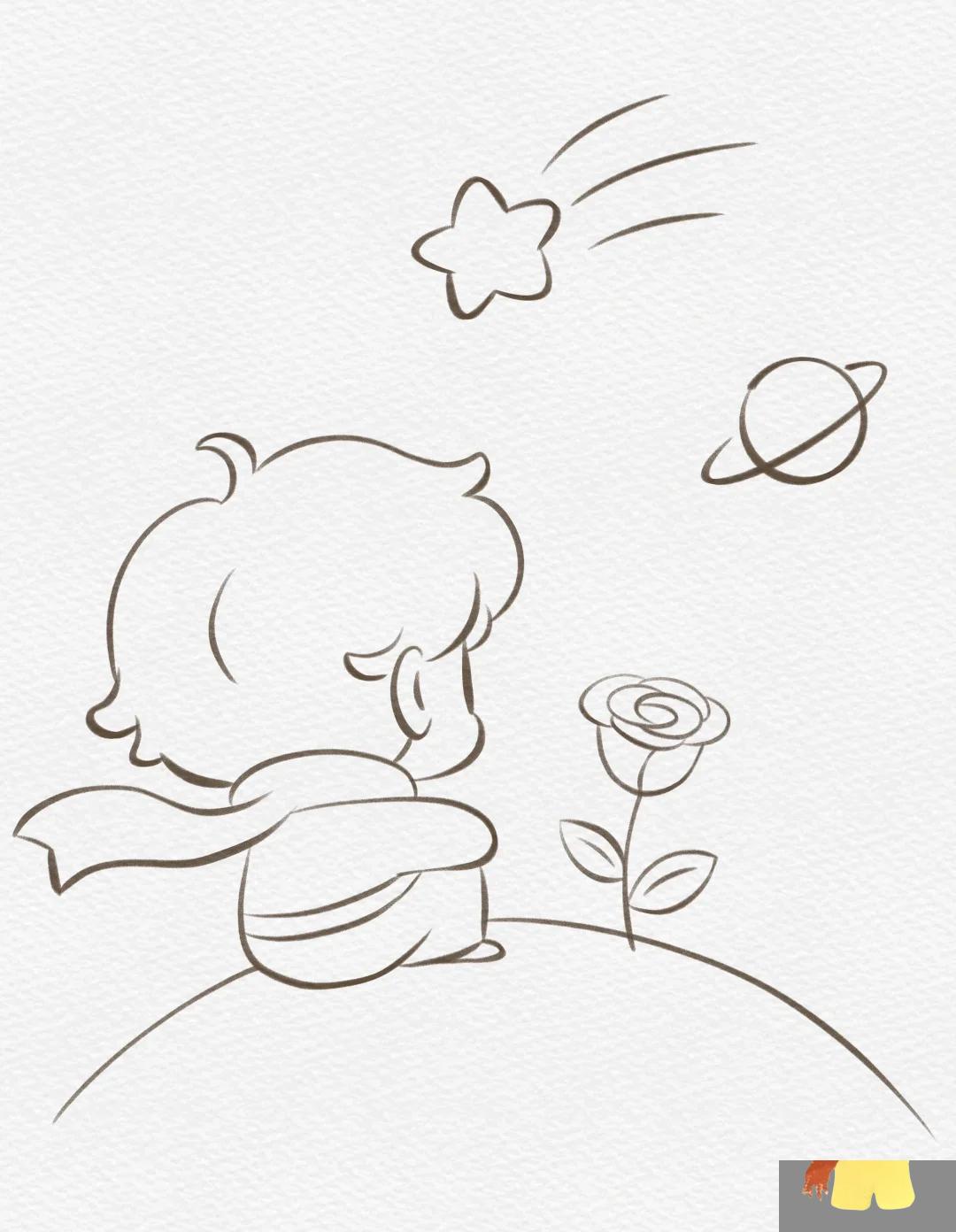 治愈简笔画教程丨小王子和玫瑰