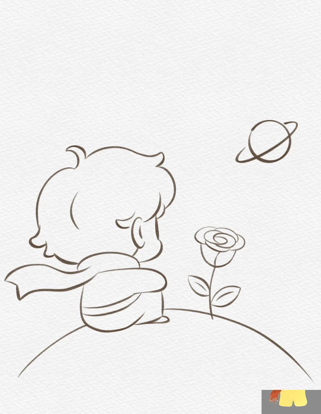 治愈简笔画教程丨小王子和玫瑰