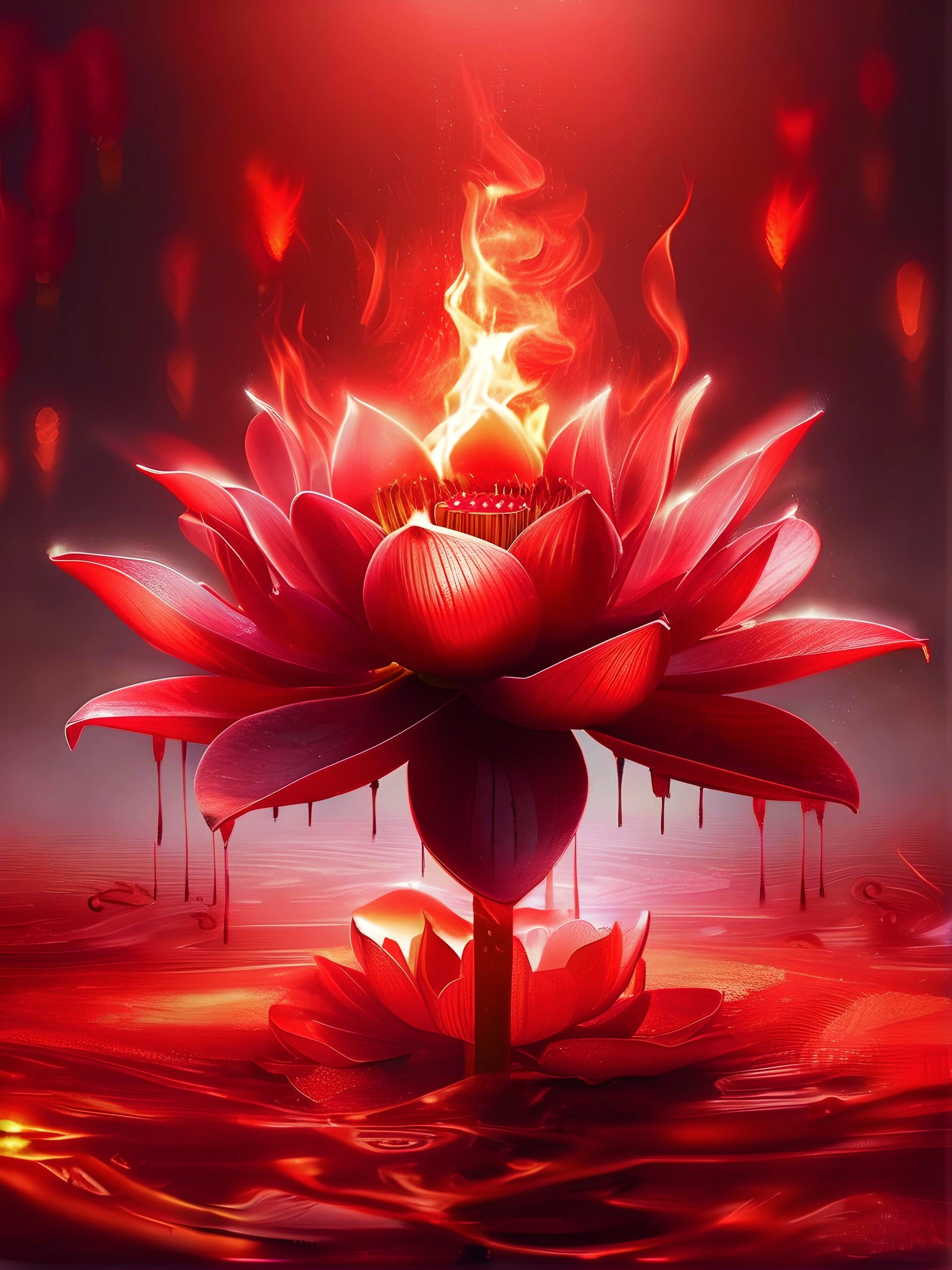 壁纸# #ai绘画#唯美意境| 生红莲,掌业火,修因果,渡轮回,破执念,是为