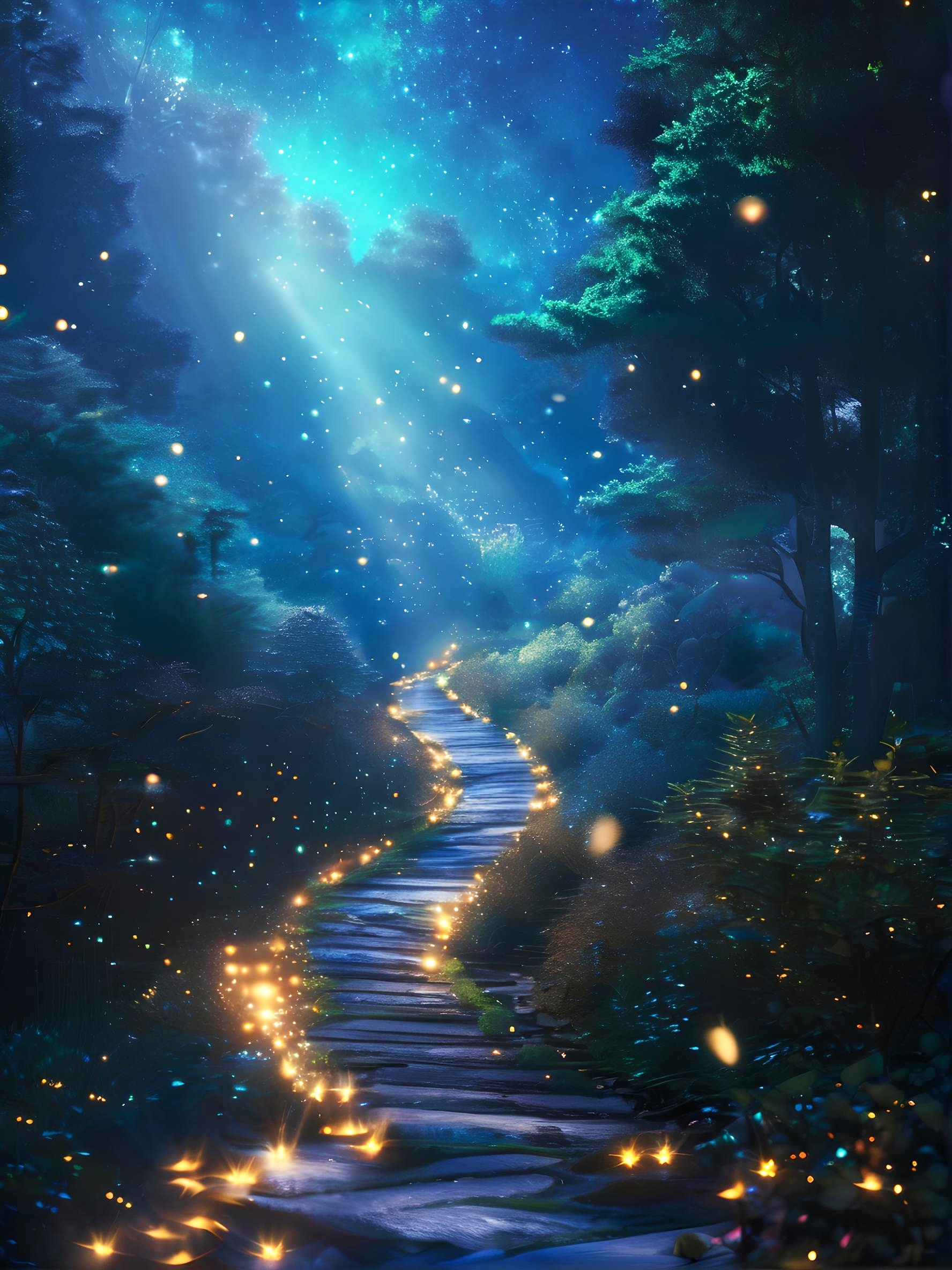 壁纸# #ai绘画# 梦幻星光,森林光影,赴一场神秘之约!