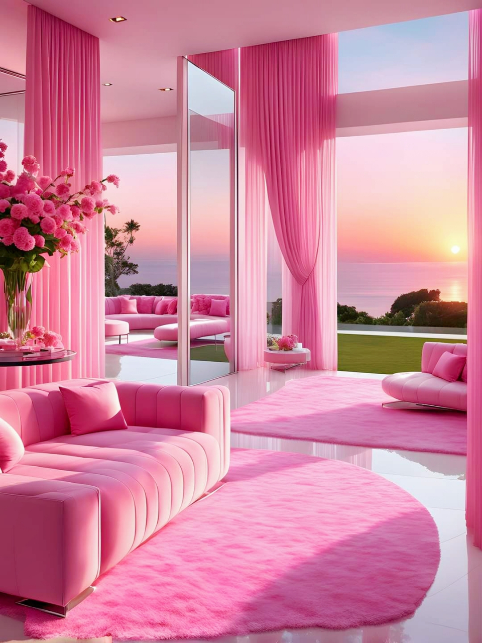 粉色的墙壁散发着温暖的光芒,细细的花纹在午后的阳光下舞动.