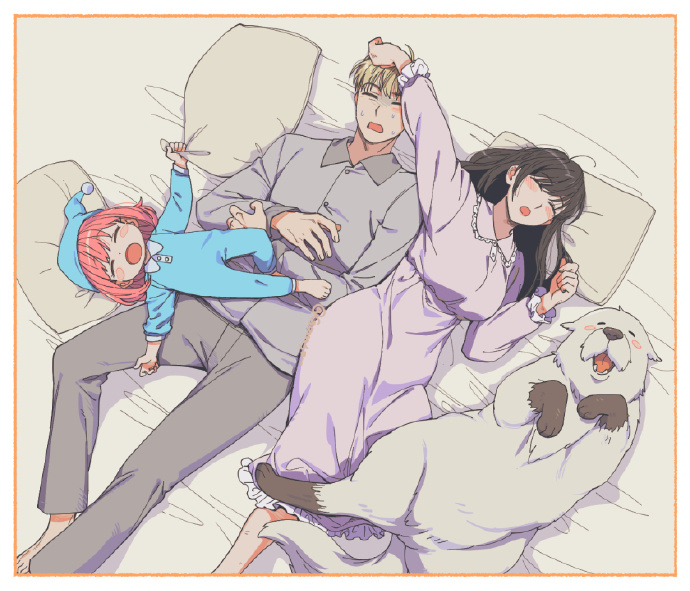 间谍过家家# 一家四口的 睡颜,感觉爸爸睡个觉好难呀 (x:gomsomi )