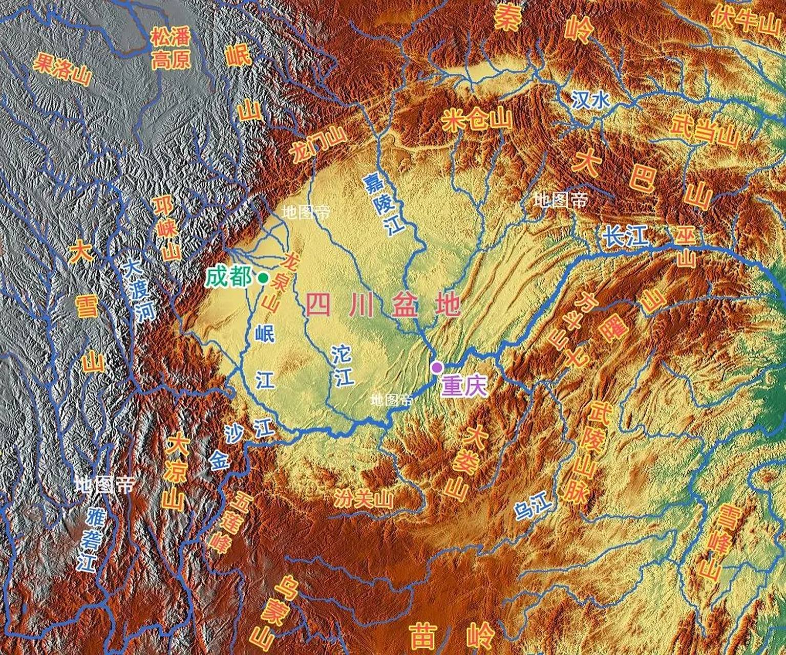 【四川盆地】 四川盆地按顺时针方向,大致是青藏高原