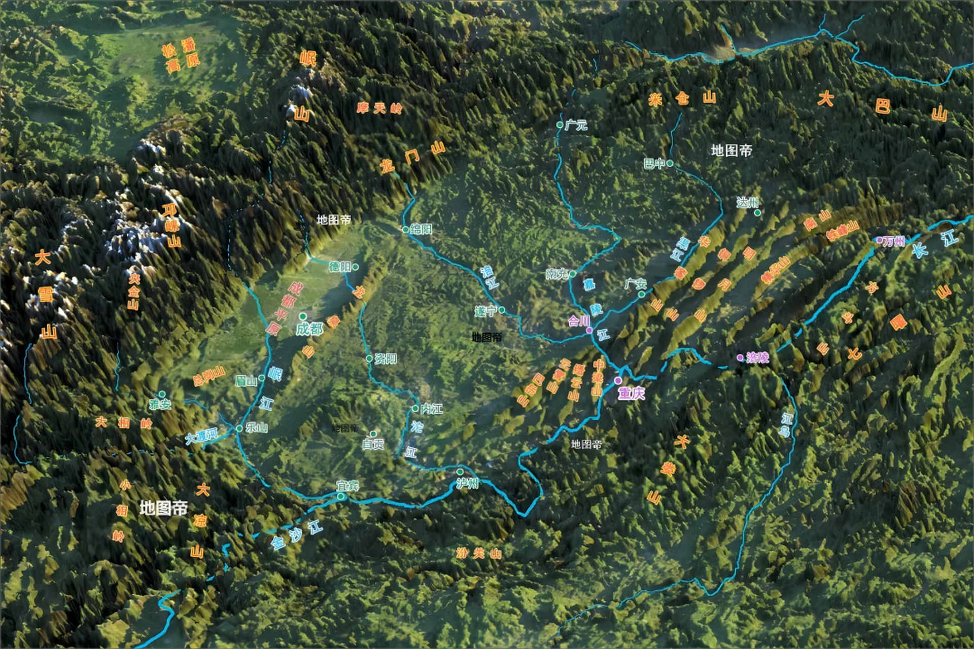 四川盆地按顺时针方向,大致是青藏高原的川西高原,岷山,米仓山,大巴山