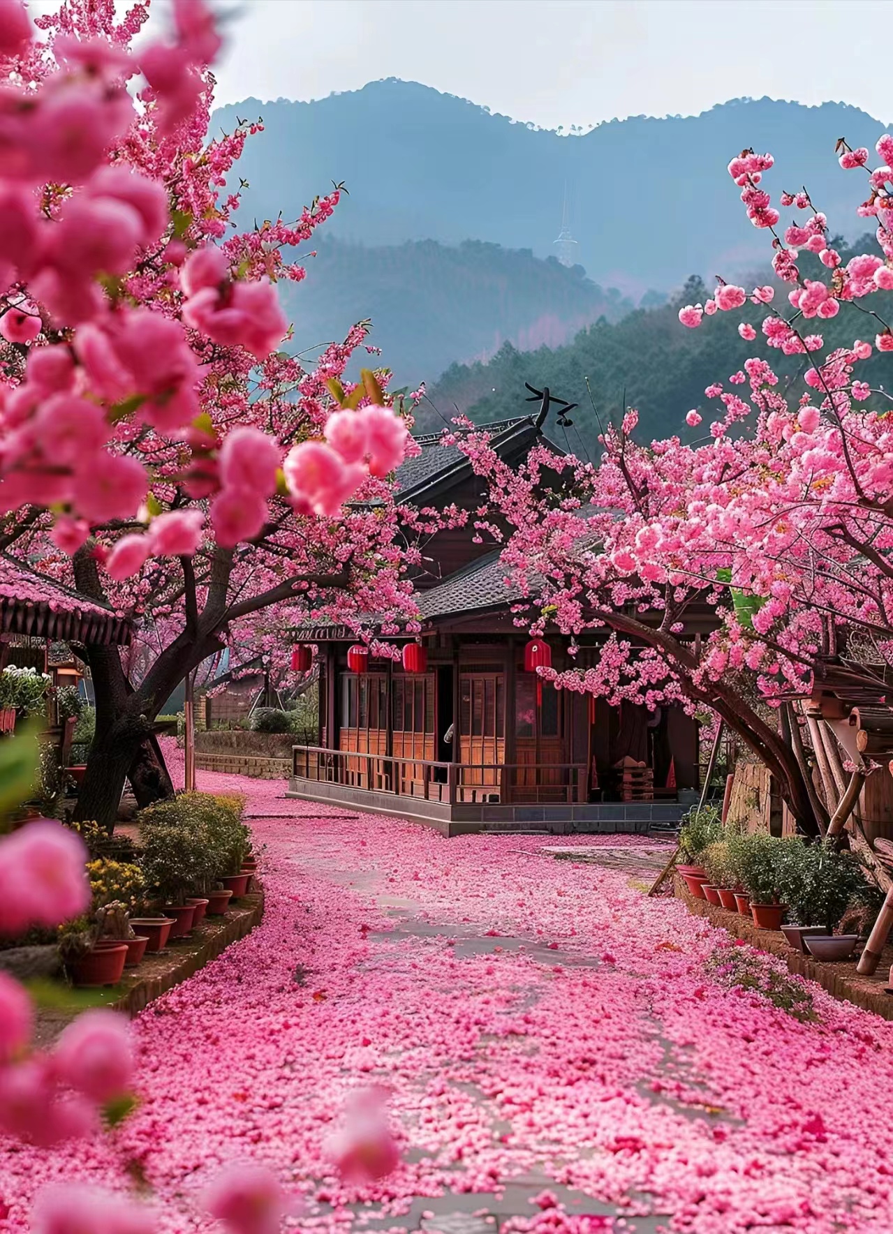 浙江越剧古镇樱花盛开的图片高清窑洞桃花图片高清古风桃花林图片唯美