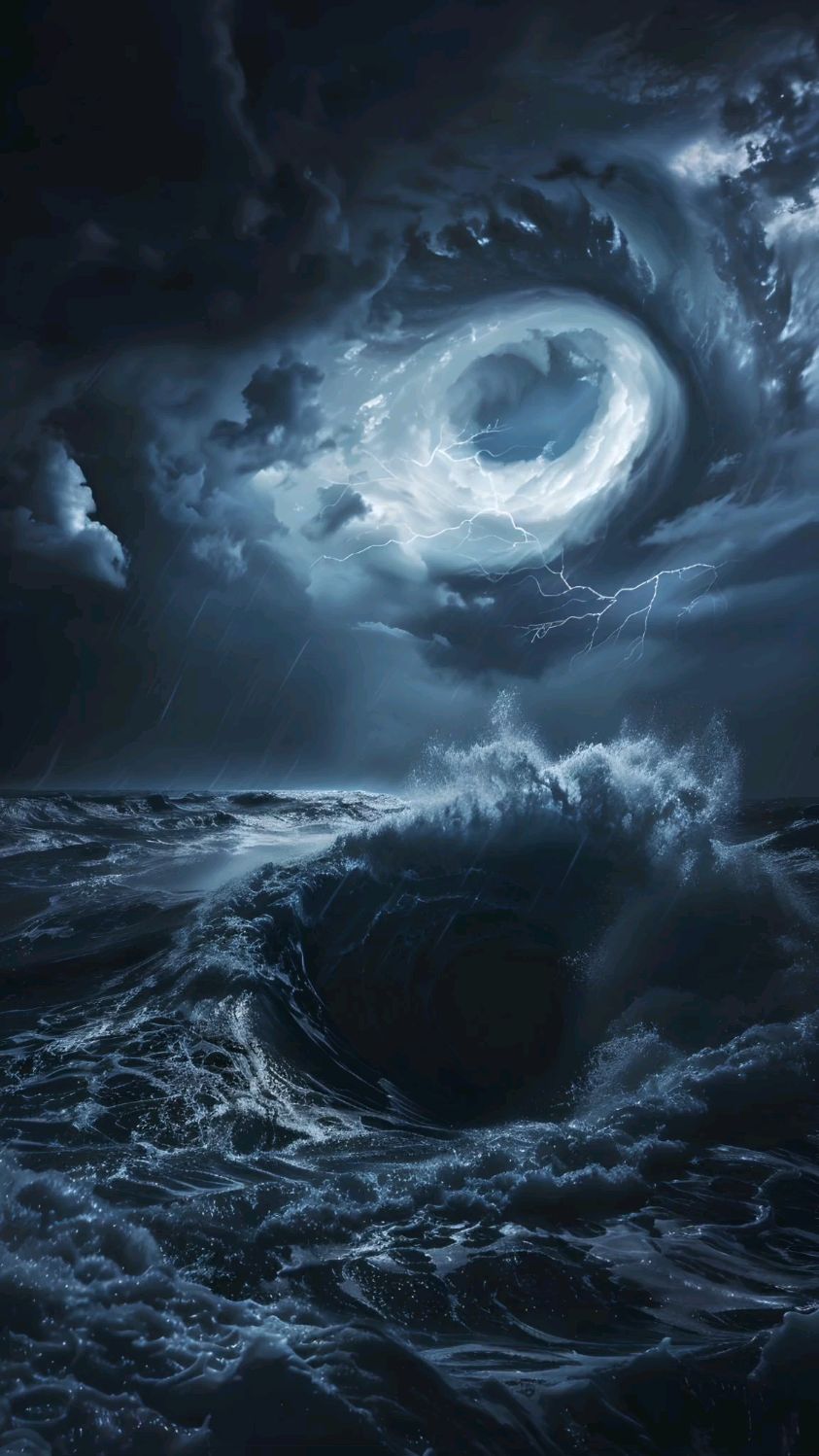 南印度洋的超级大飓风形成的漩涡,海水下灌不知去向