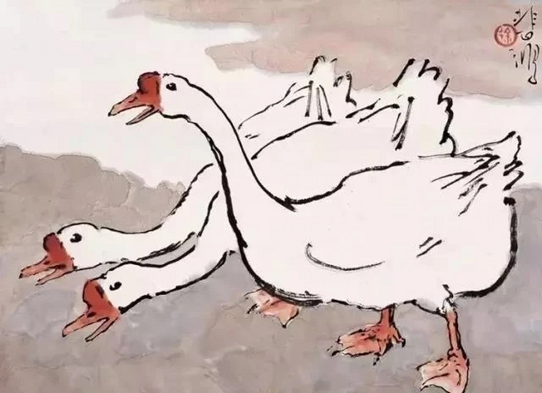 徐悲鸿画鹅,风格清新,别有味道.