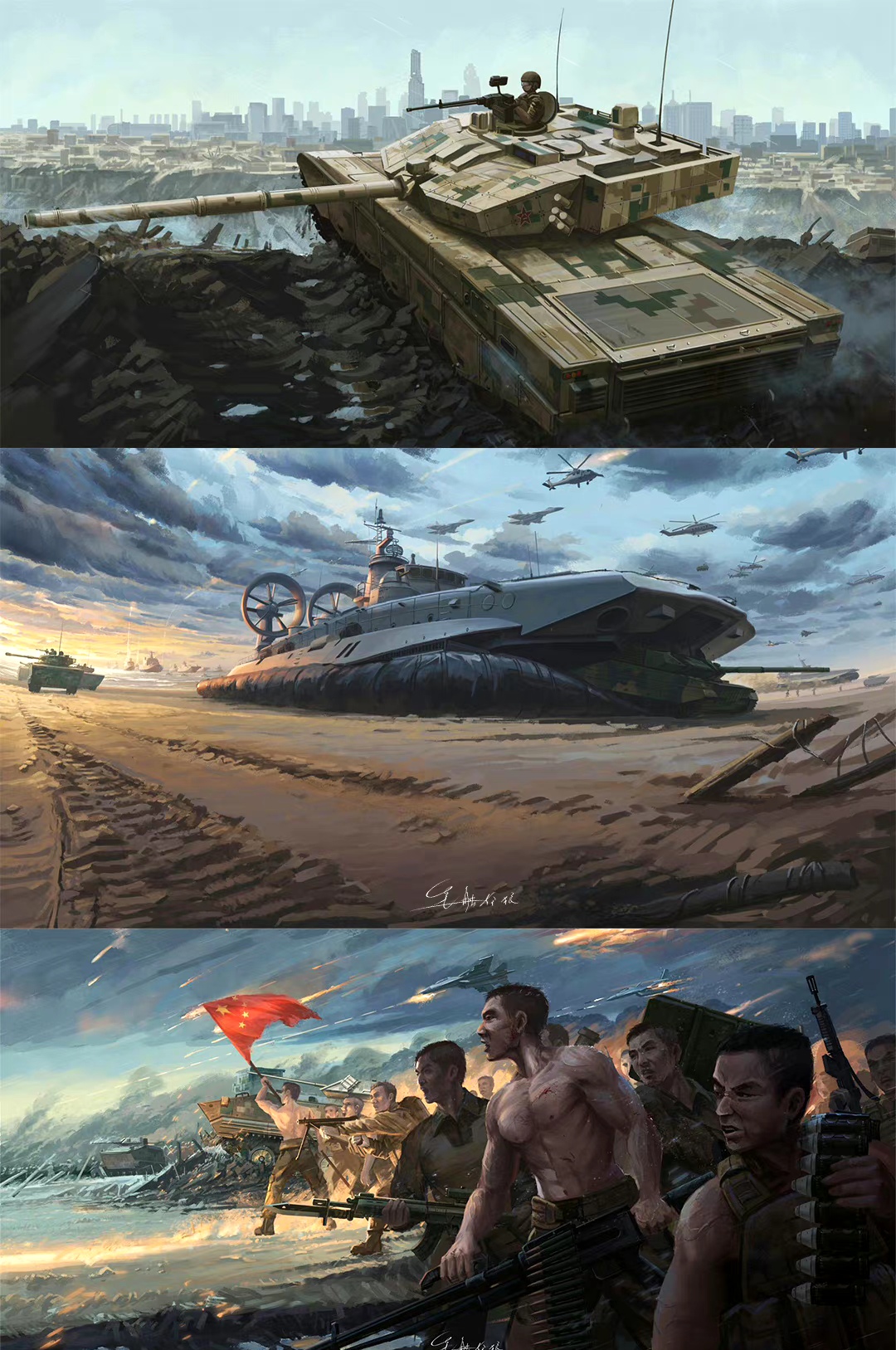 画师"手绘狼群"绘制的一组军事题材插画作品,用流畅的笔墨展现了我军