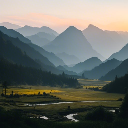 山峰的颜色从深蓝渐变到浅灰色,犹如水墨画般,优雅而深邃.