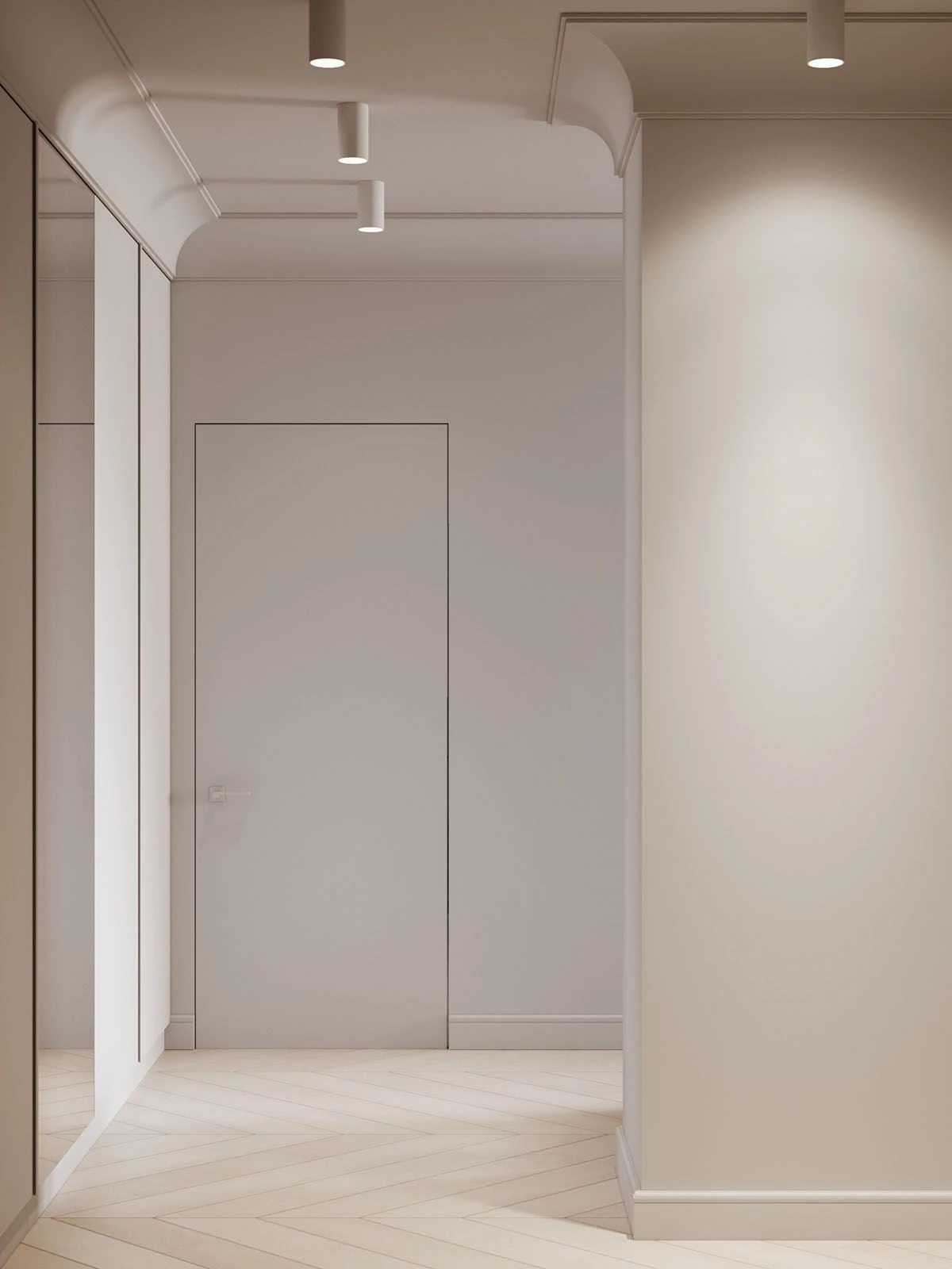 1,概念暗门,即将门与墙面使用同样材质,纹路,颜色,从视觉上保持统一