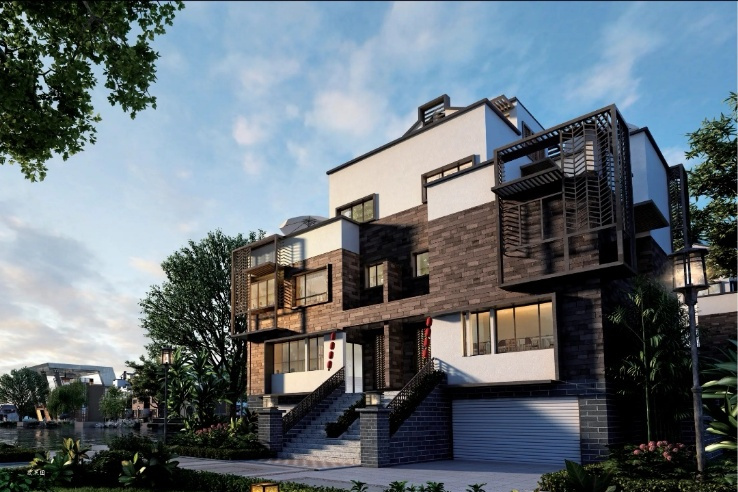 江阴月城水韵江南,诗意盎然的水韵江南花园,双拼,联排别墅独具特色