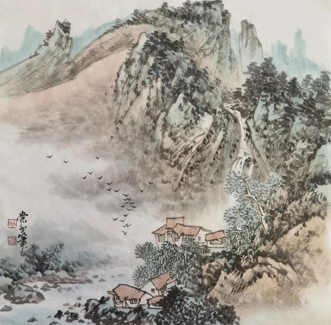 白崇然先生的山水画追求一种博大,浑厚,华滋的静谧境界,有北派的豪壮