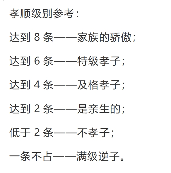 满足4条就是及格孝子  家长朋友们看看,你家满足几