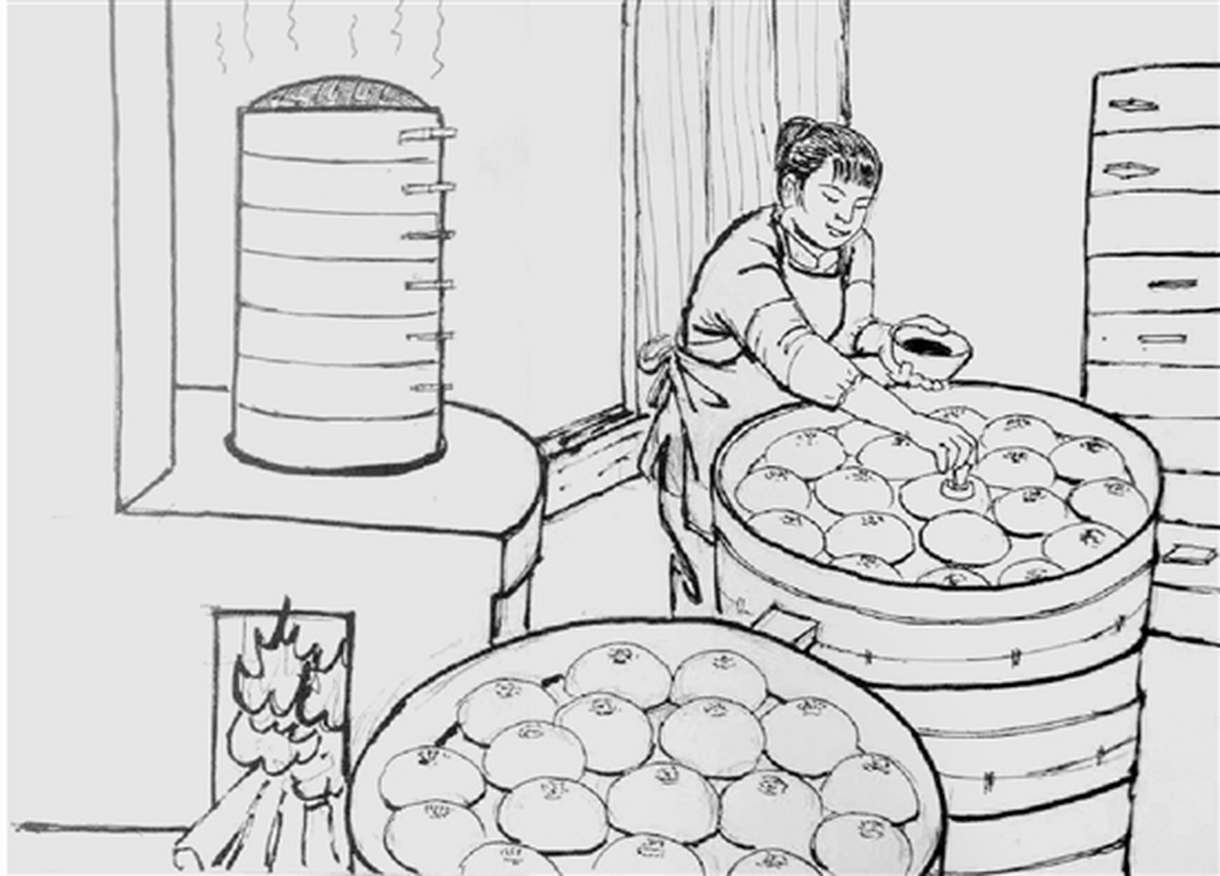 今天早晨在包子铺门口儿排队买包子.