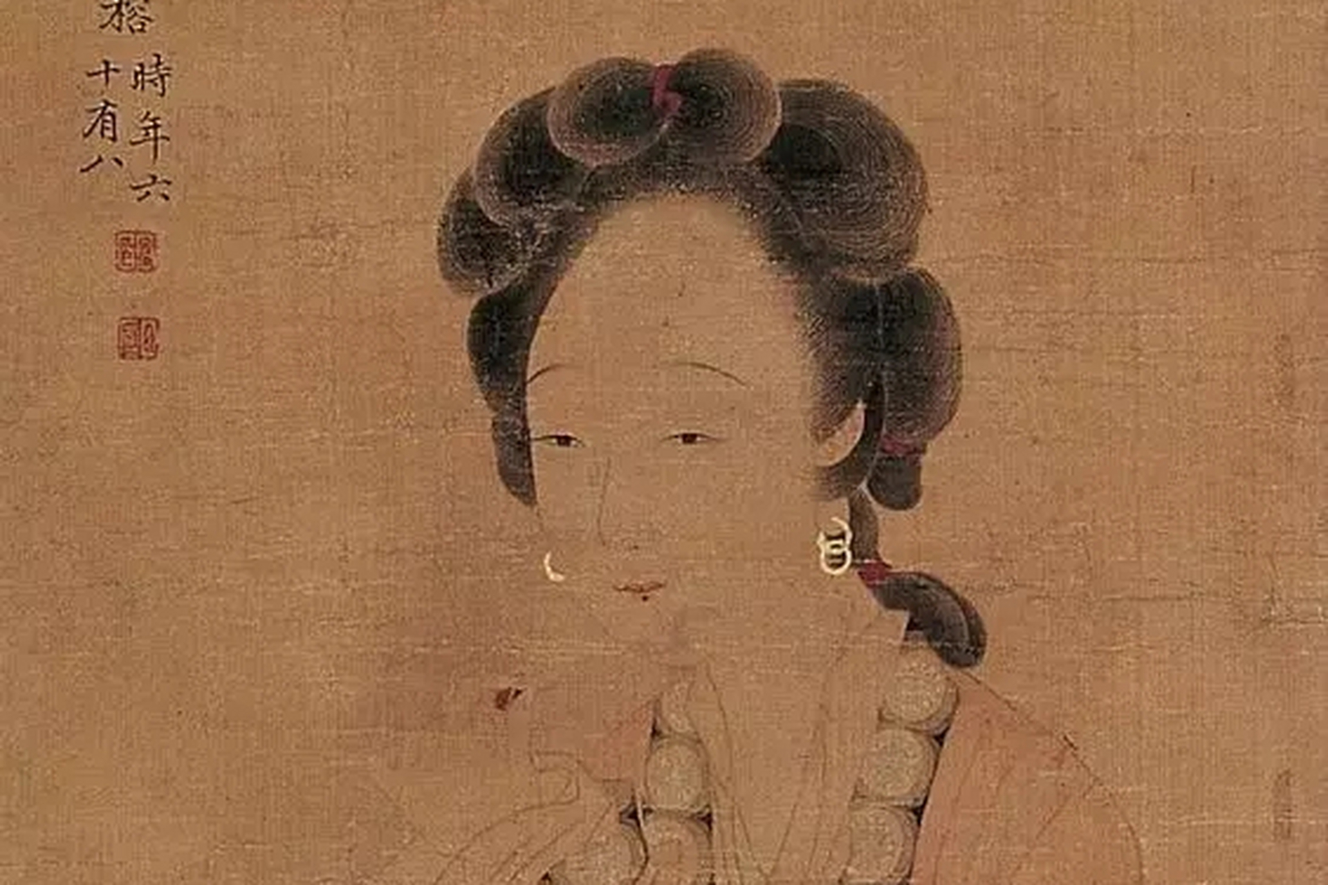 明代唐寅杰作,身姿曼妙的华丽女子与娇艳欲滴的牡丹相互映衬.