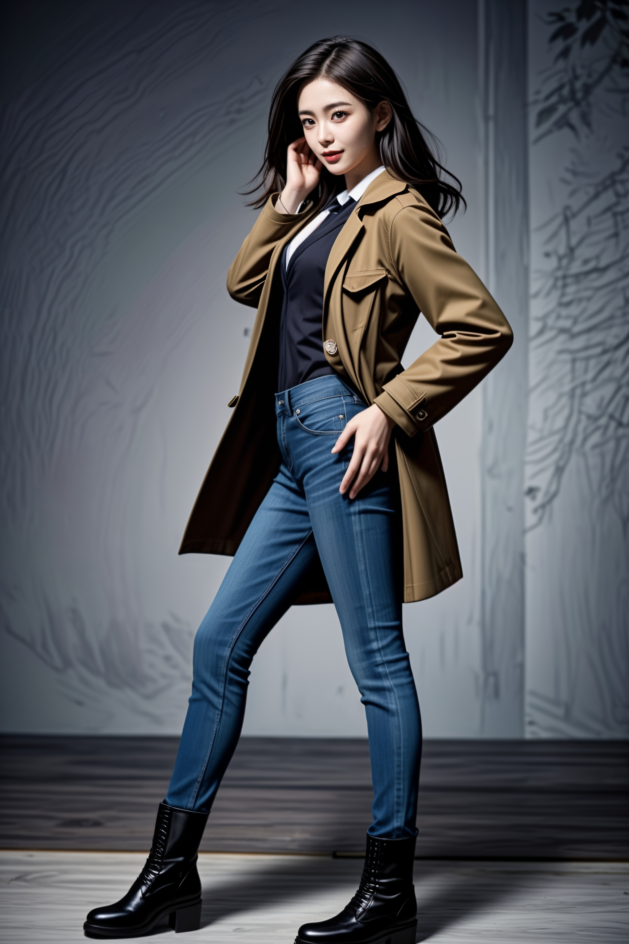 ai美女图片# #美女# #ai美女壁纸# 	清晨的都市街头,一位穿着深郎色