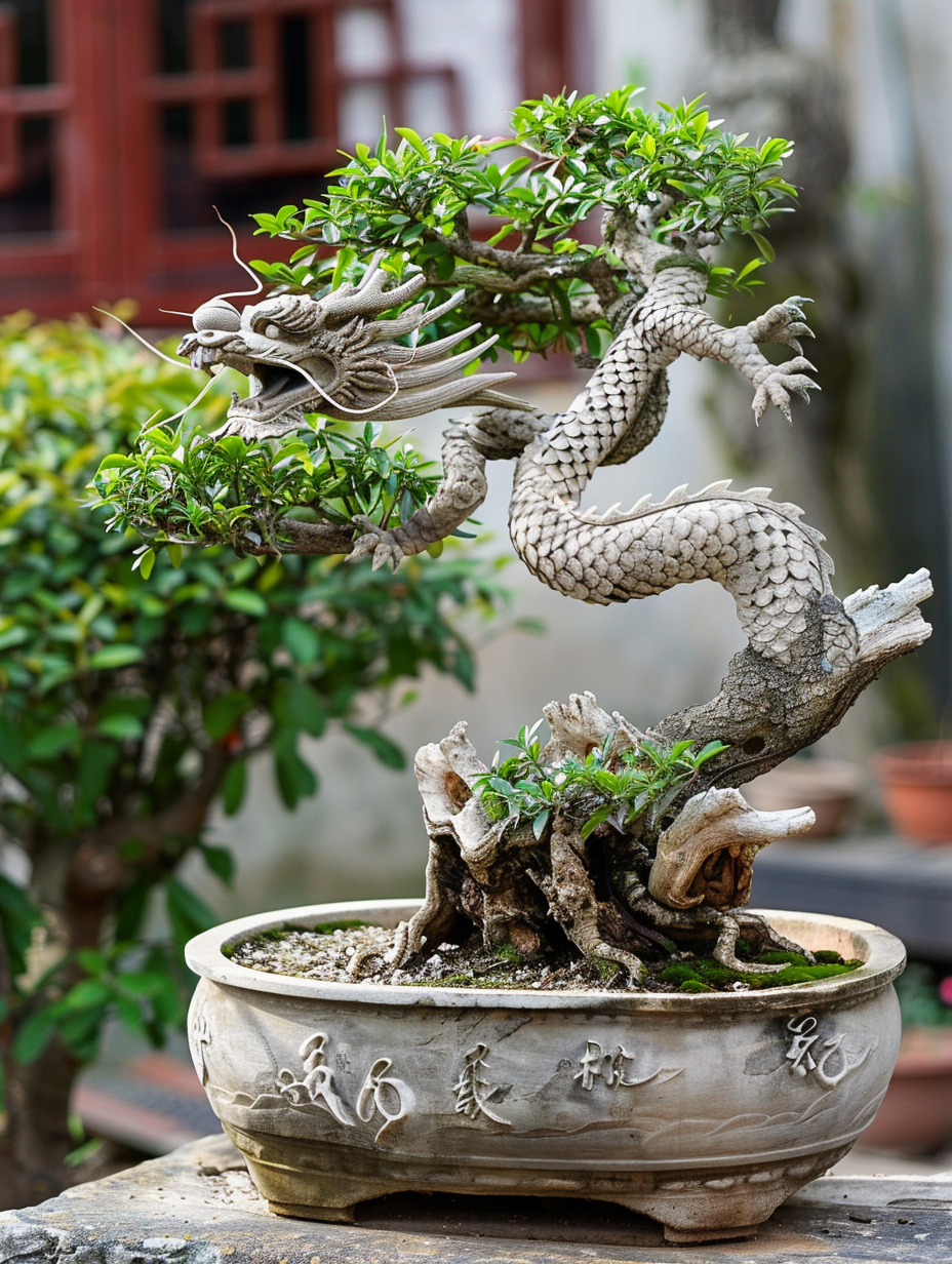 中国龙盆景,树桩雕刻造型,摆放在家里装饰,龙年大吉!