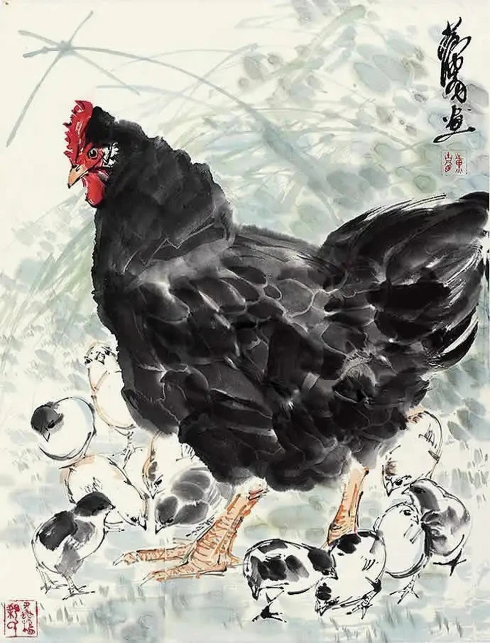 黄胄画鸡,憨态可掬,又又神貌,自成一家!