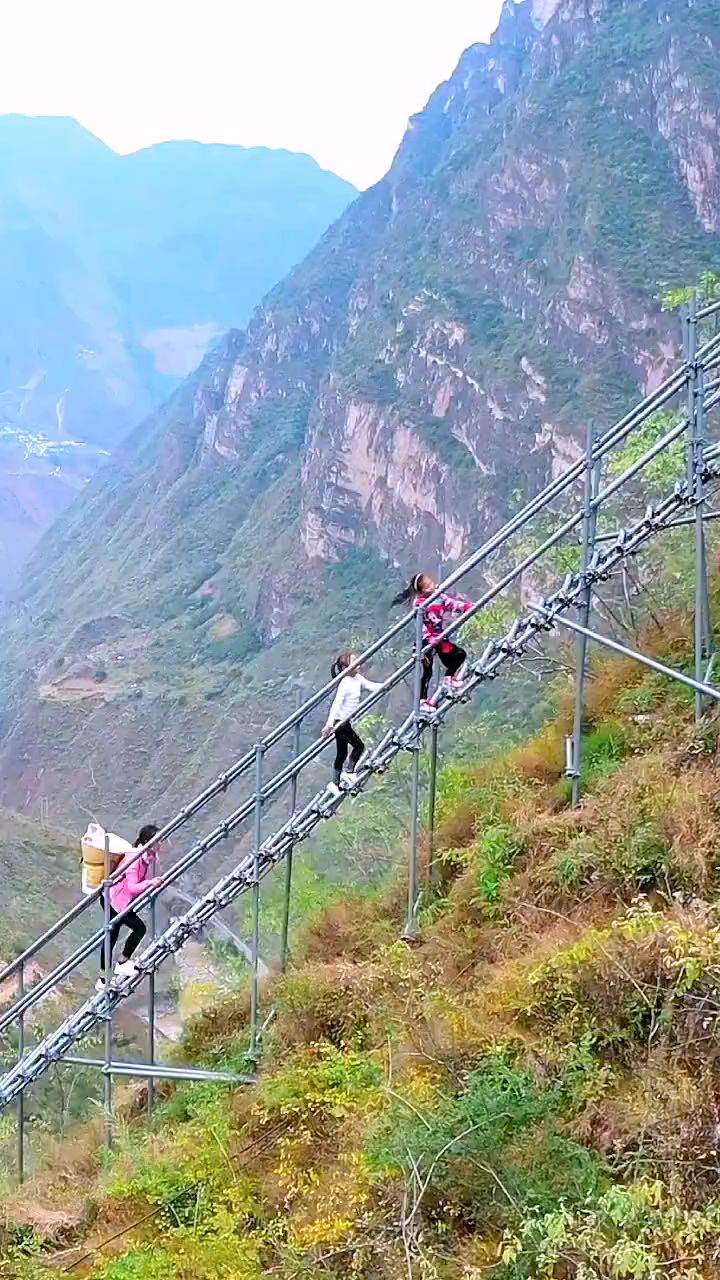 四川大凉山悬崖村天梯图片