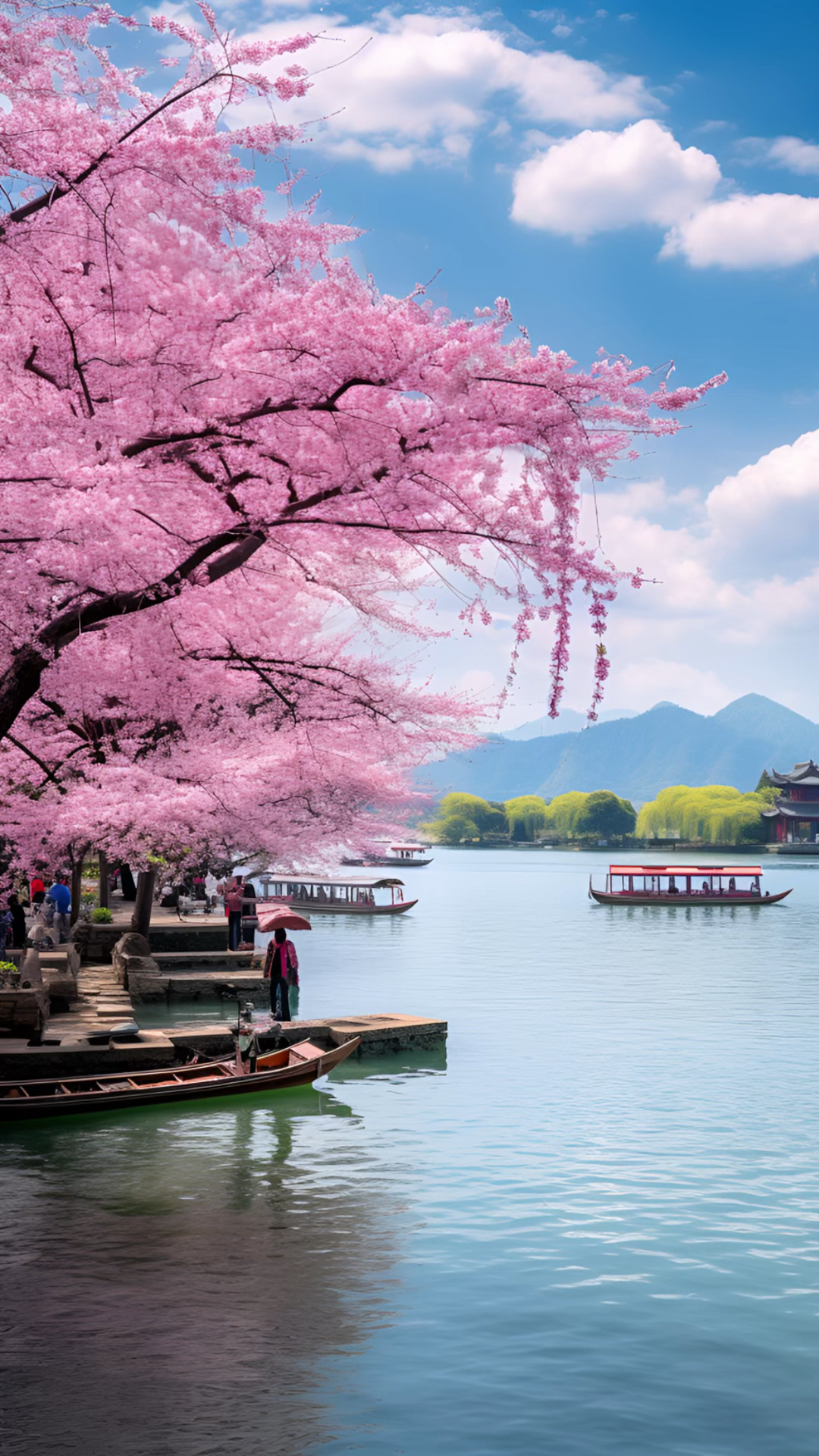 樱舞湖面