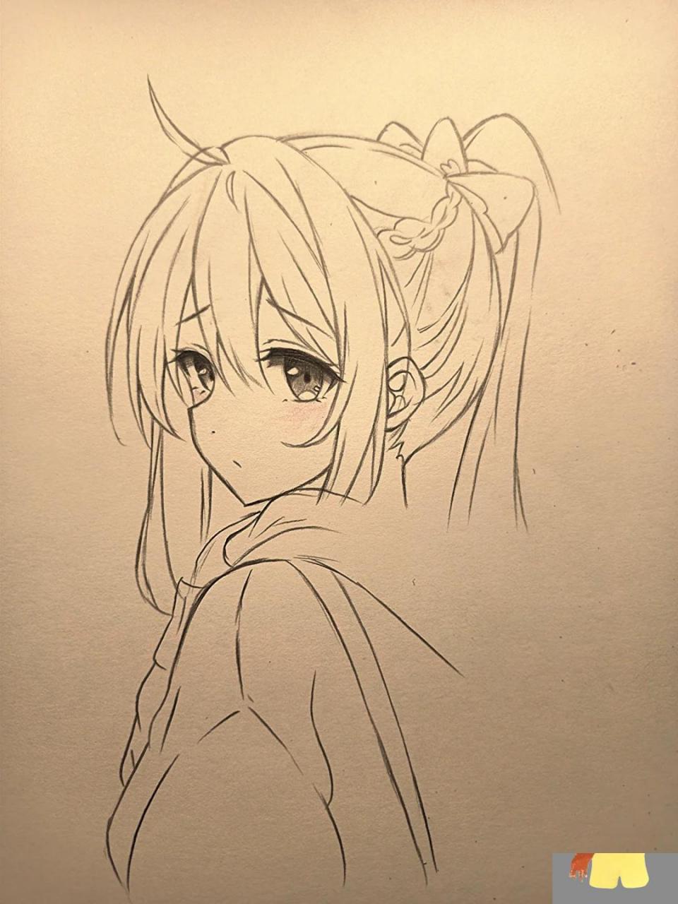 扎高马尾女生绘画过程