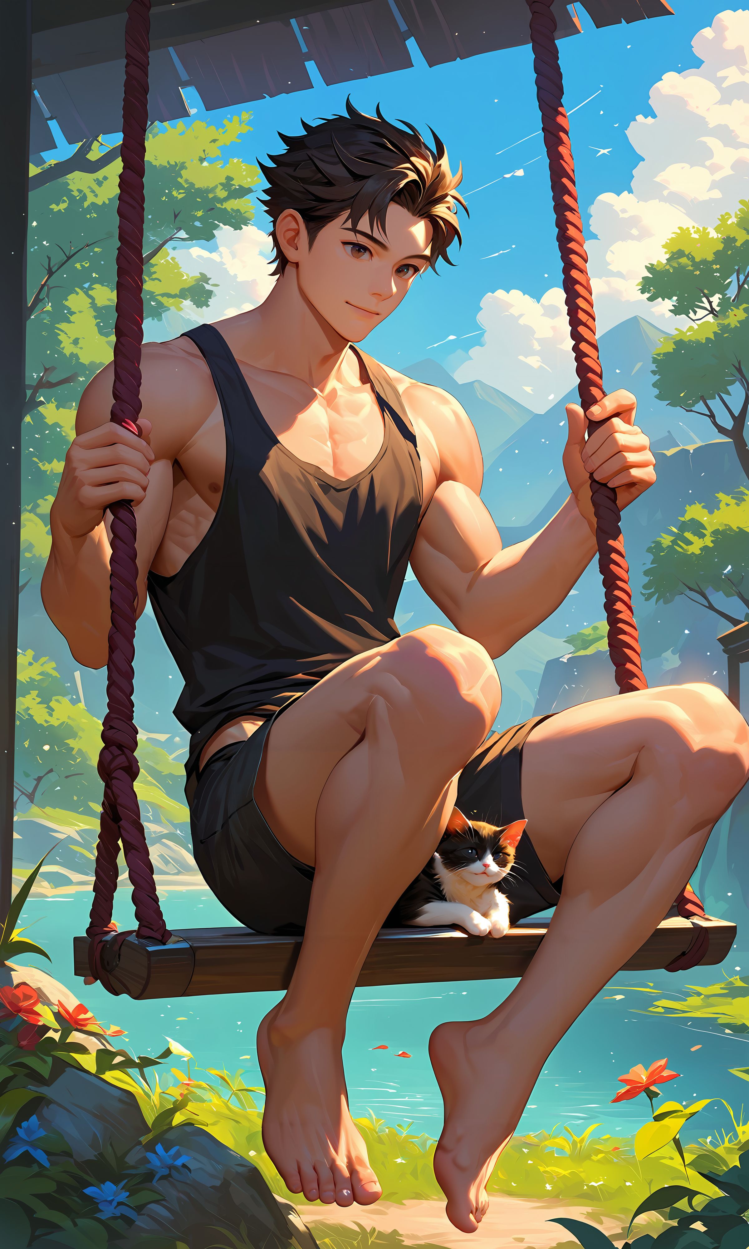 坐摆随风舞,童话世界现.弧线绘画卷,笑语交响乐