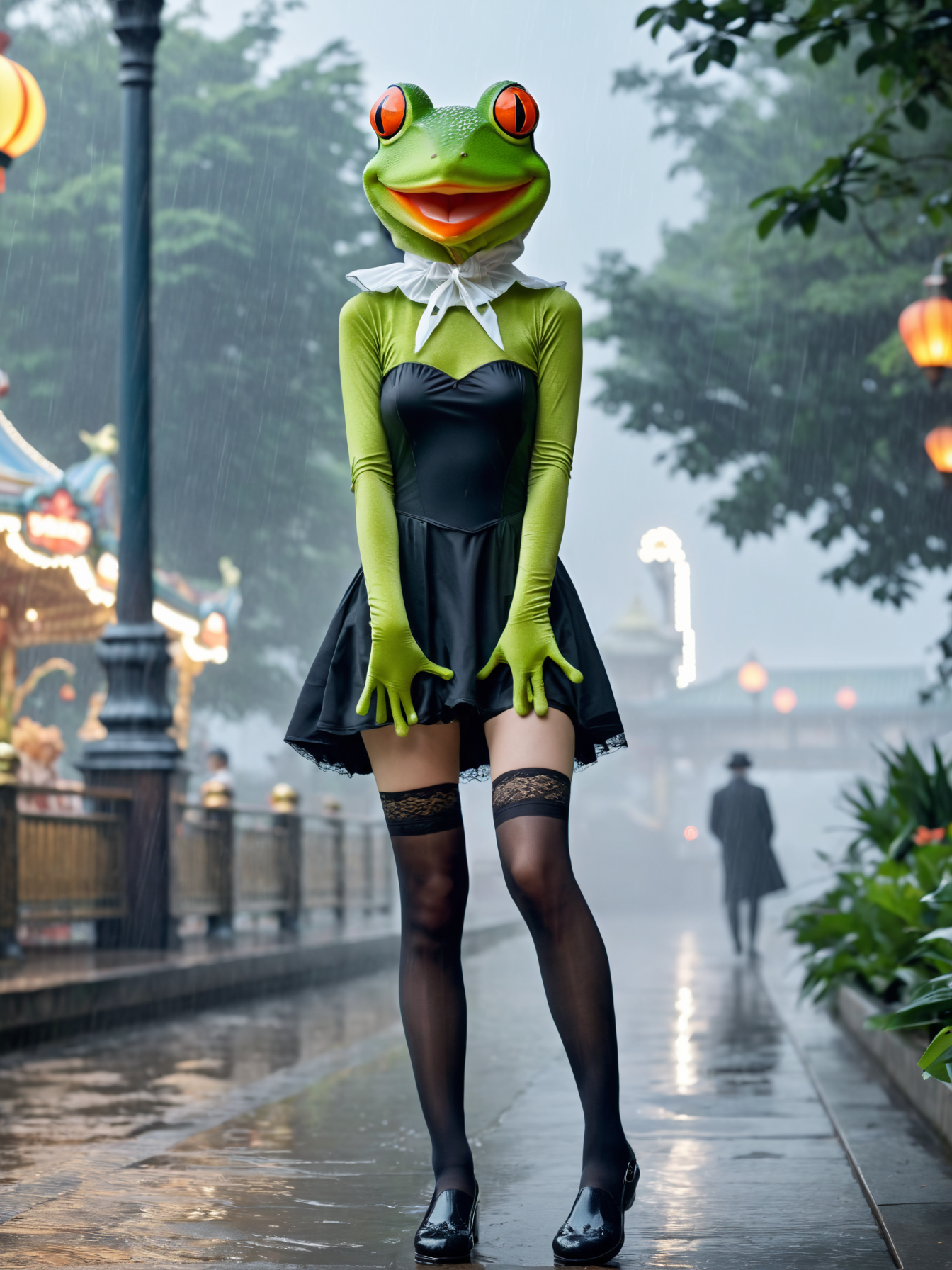 看看这个穿上网红青蛙人偶服的女孩,是不是超级萌?我简直被她逗笑了!