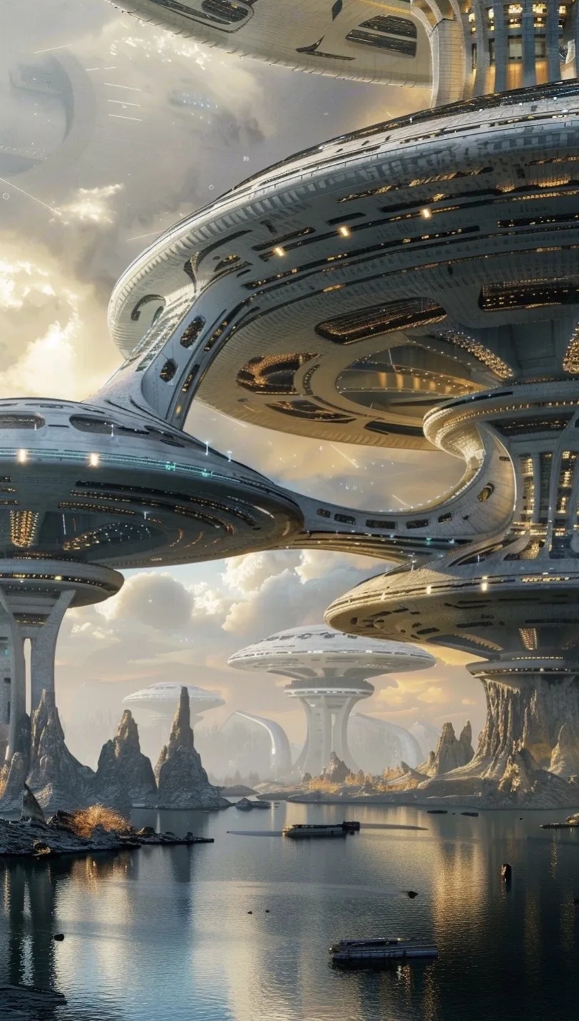 分享一组ai生成的未来建筑插画作品,它们构筑在深山之中,与山体融为