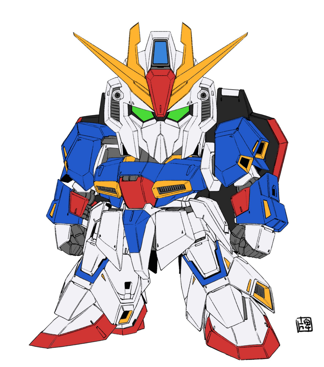 画师nakanohaito绘制的q版机甲插画作品,将高达,超级机器人大战中的