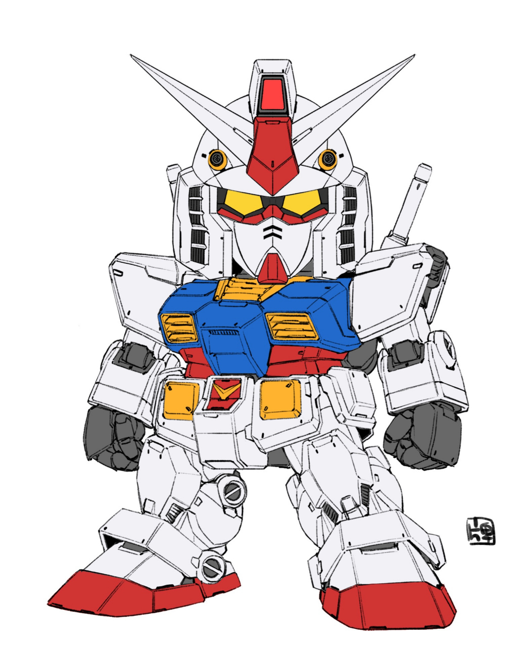画师nakanohaito绘制的q版机甲插画作品,将高达,超级机器人大战中的