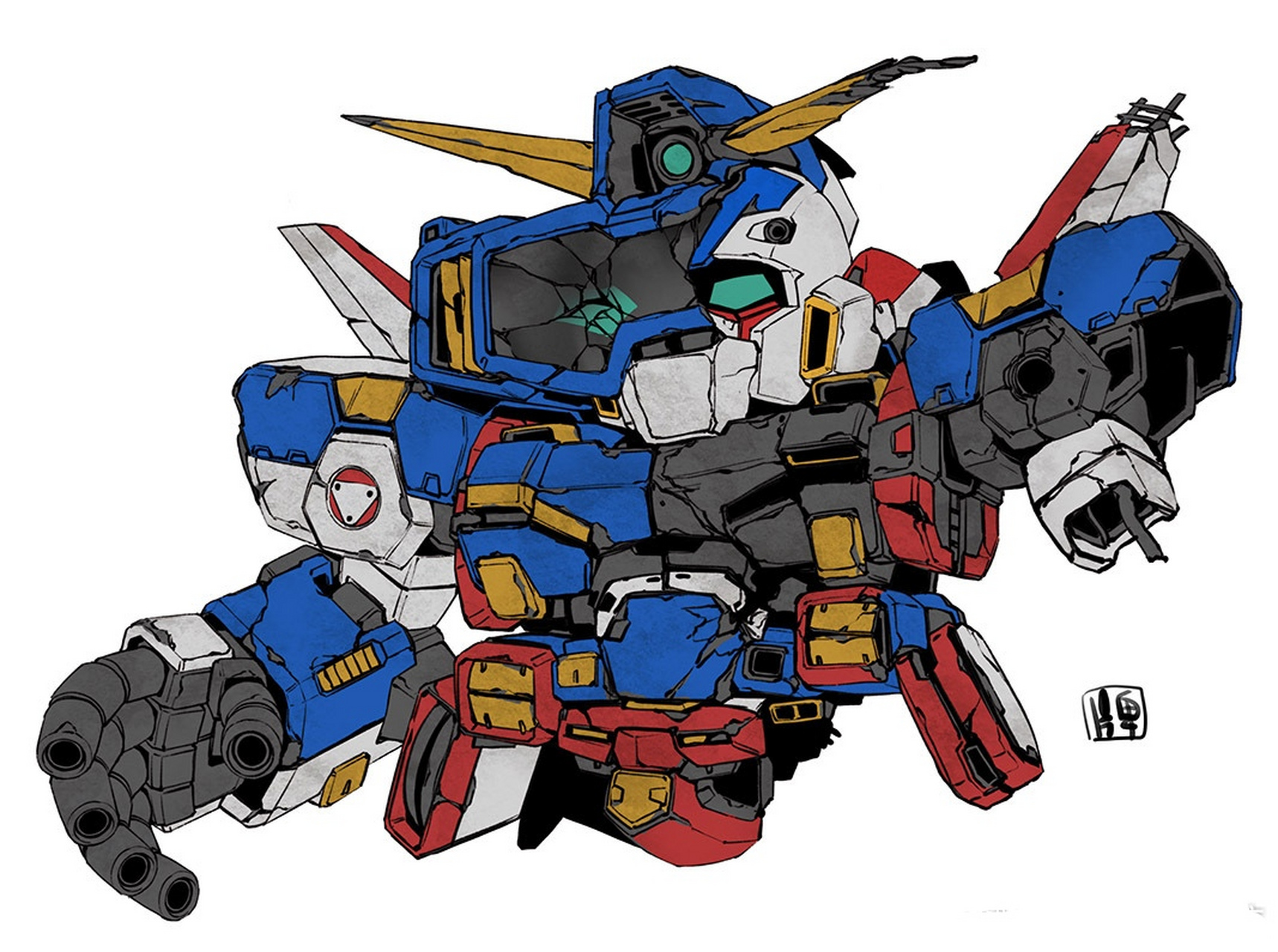 画师nakanohaito绘制的q版机甲插画作品,将高达,超级机器人大战中的