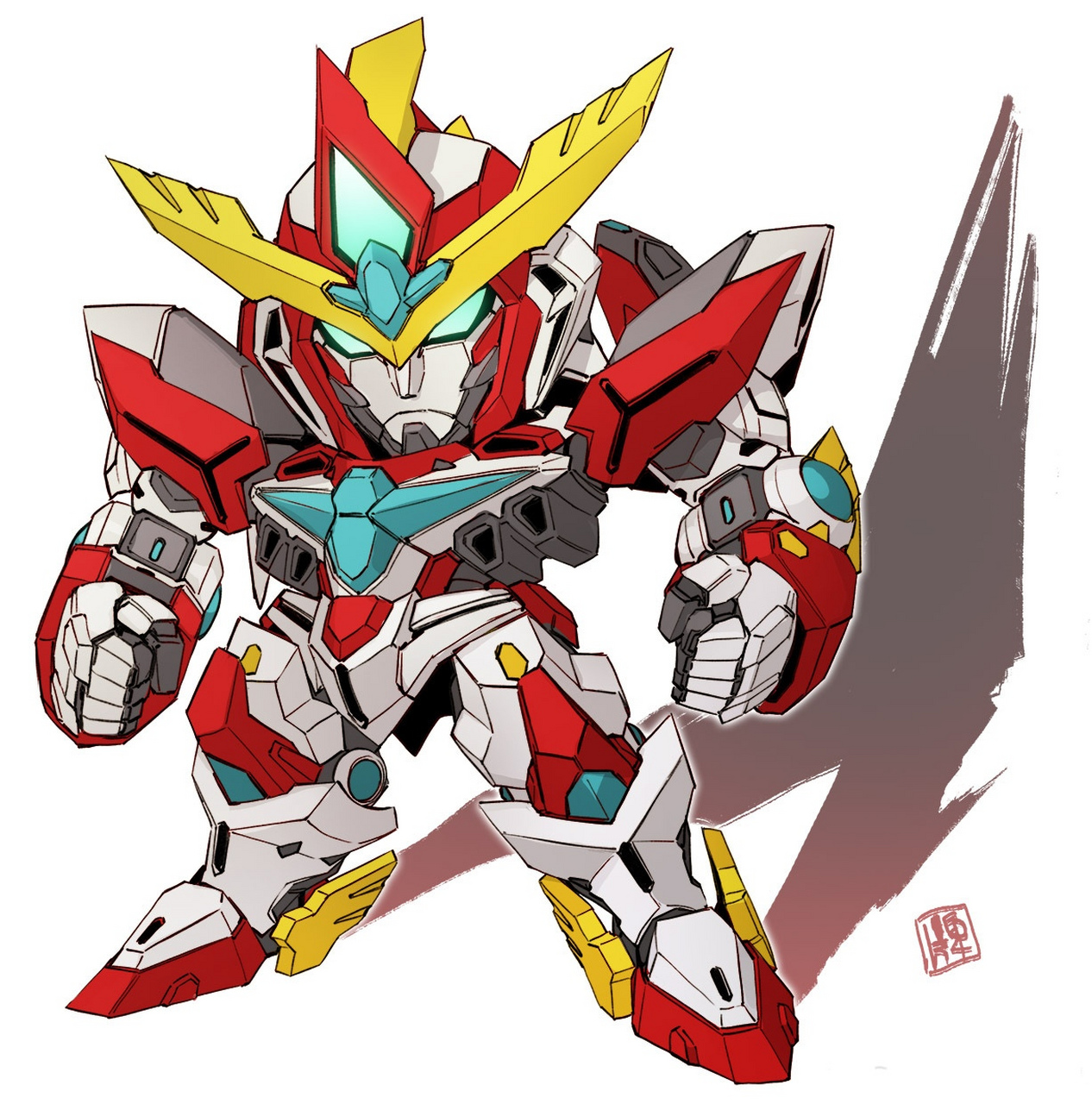 画师nakanohaito绘制的q版机甲插画作品,将高达,超级机器人大战中的
