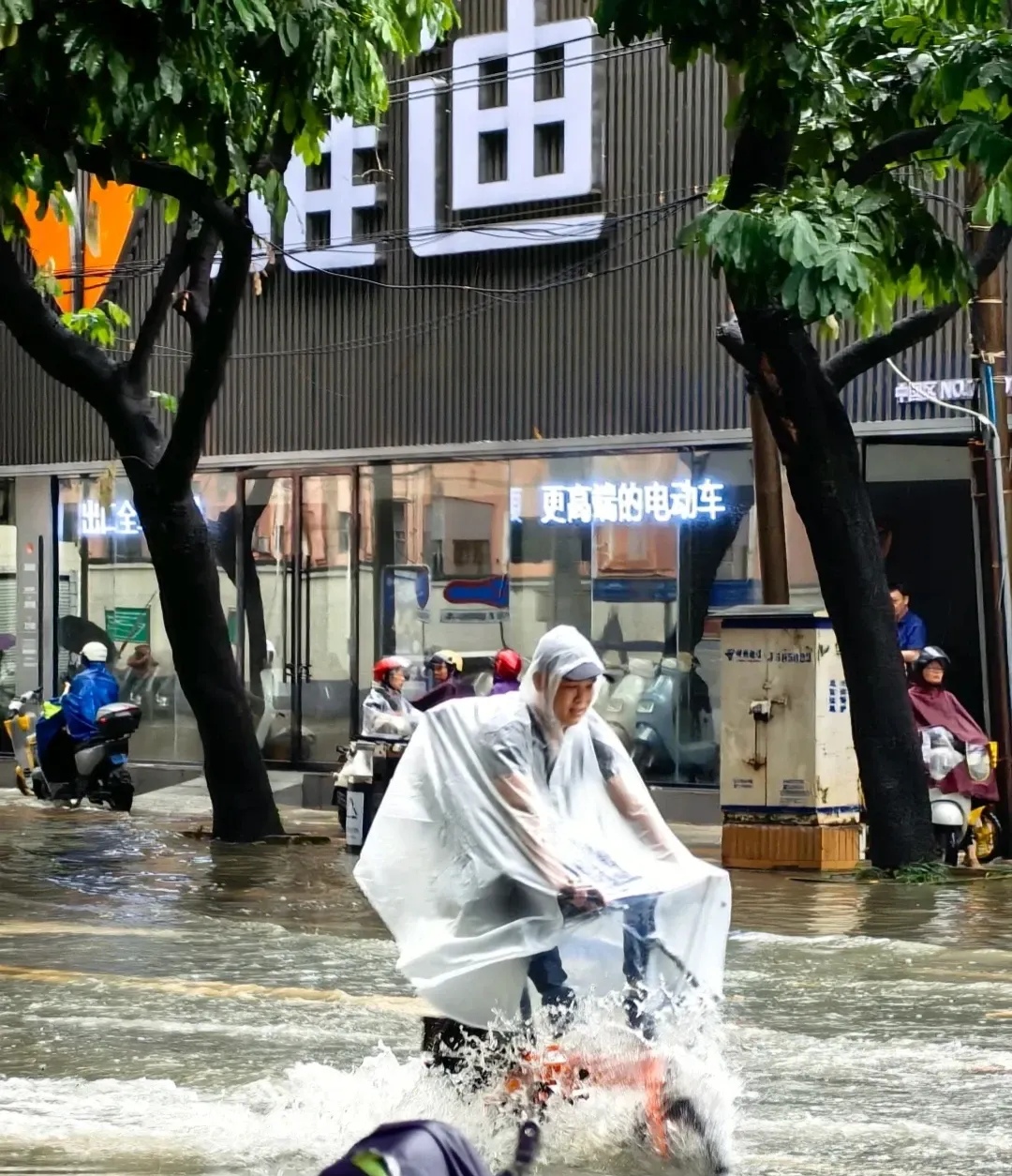 南宁下的雨太大了,街上这么深的积水,可得注意安全