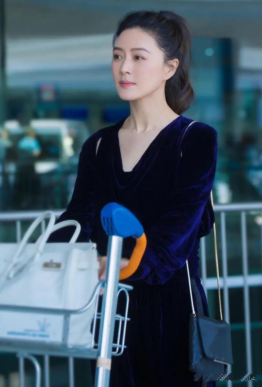 奔五的田海蓉独自现身机场